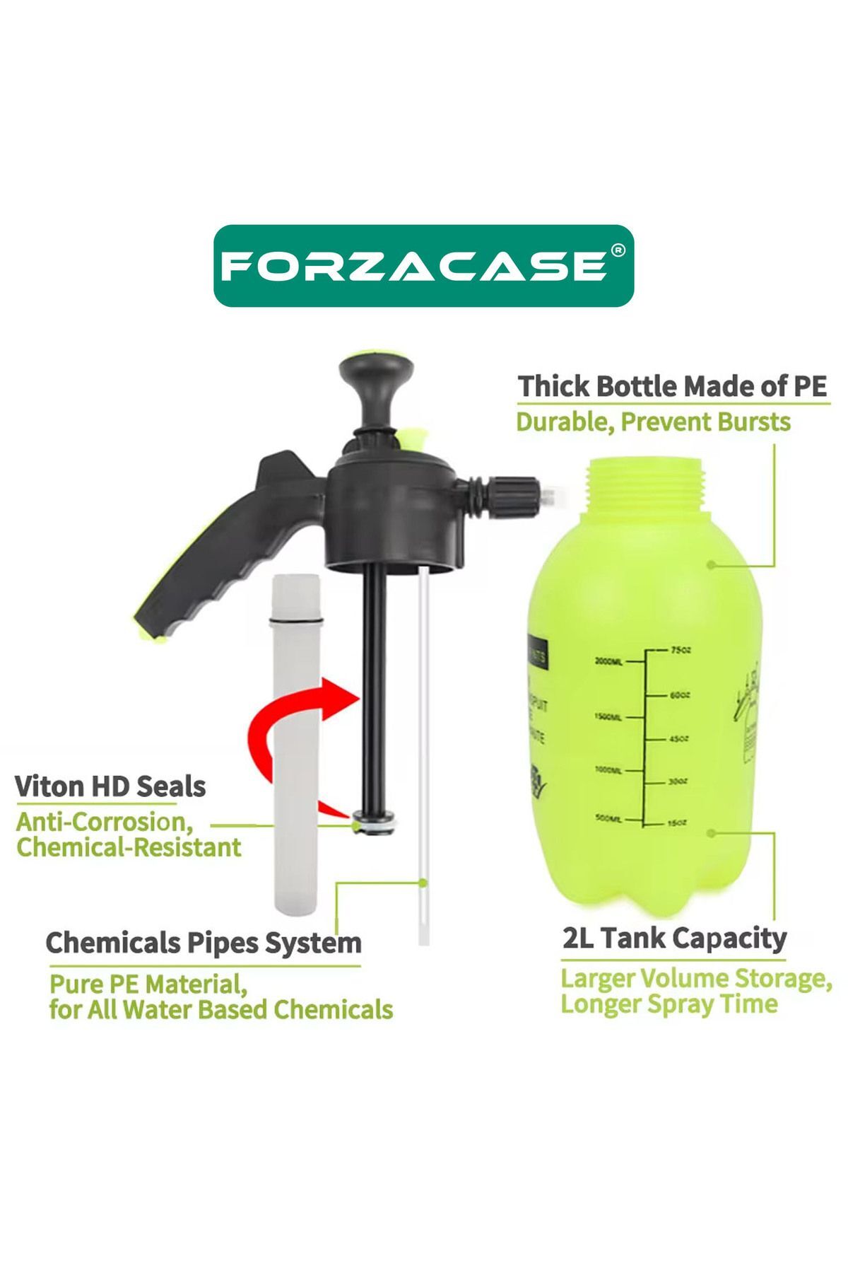 2 Litre Basınçlı Su Köpük Püskürtme Sprey Şişe Çiçek Sulama İlaçlama Araç Yıkama - FC665 4