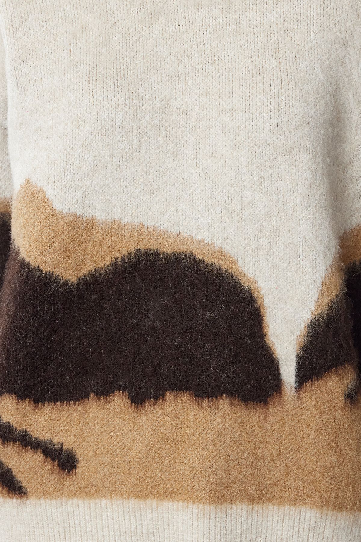 Trendyol Collection-Beige Color Blocked Soft Knitwear Sweater - Crew Neck Twoaw25Kz00276 3