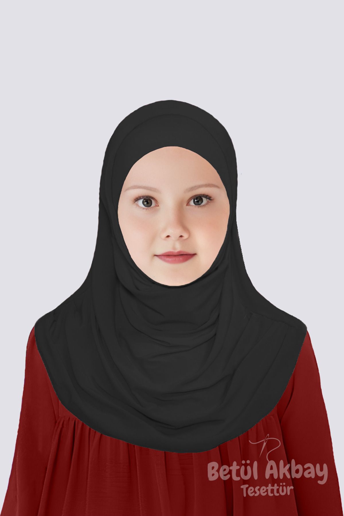 Betül Akbay Kız Çocuk Pratik Başörtü Pamuklu Meryem Model Siyah