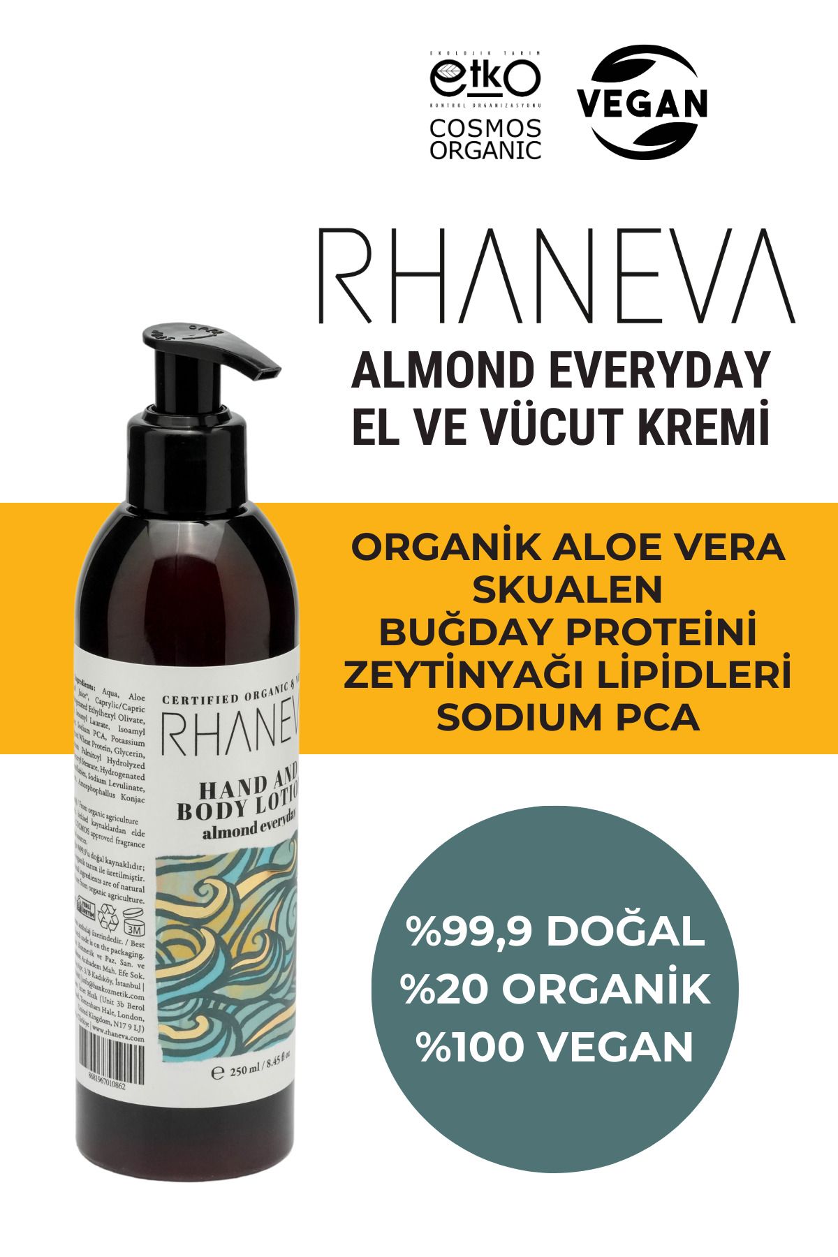 RHANEVA-Almond Everyday - 250 ml Organic and Vegan Hand and Body Lotion 2