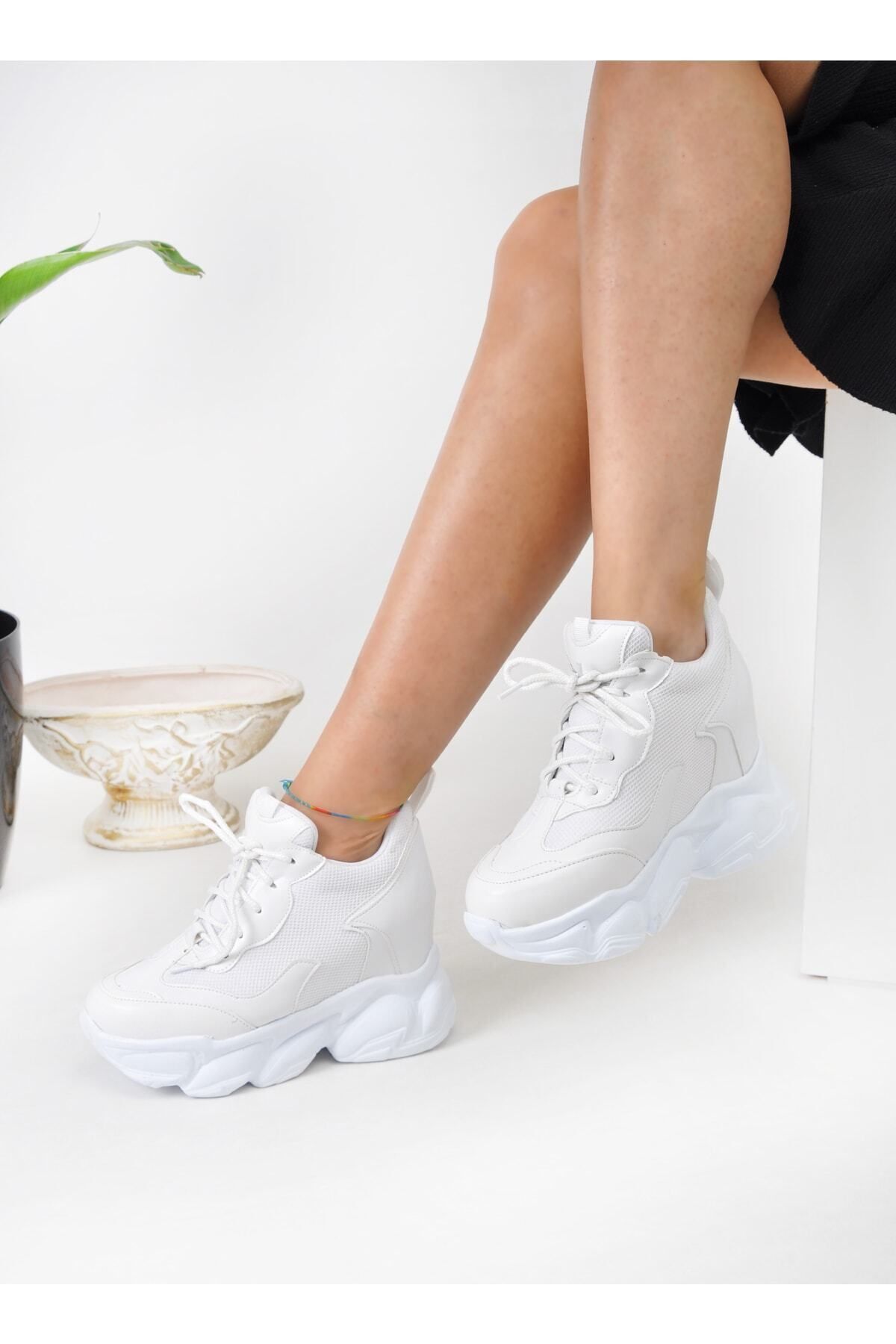 TREND-White Women's Sneakers with Wedge Heels 7