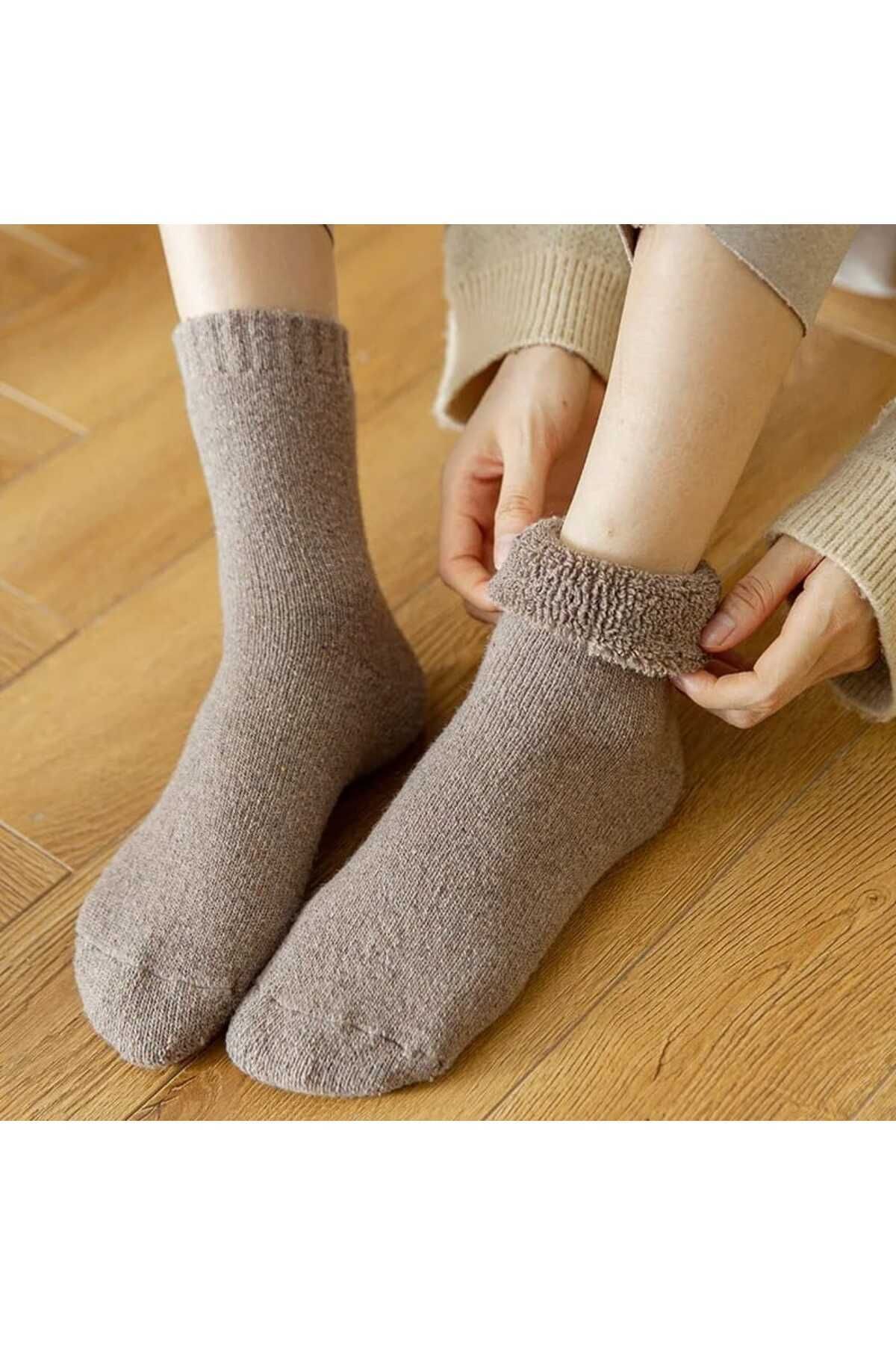 SOYTEMİZ-Plain Mixed Color Winter Towel Socks 4 Pairs 4