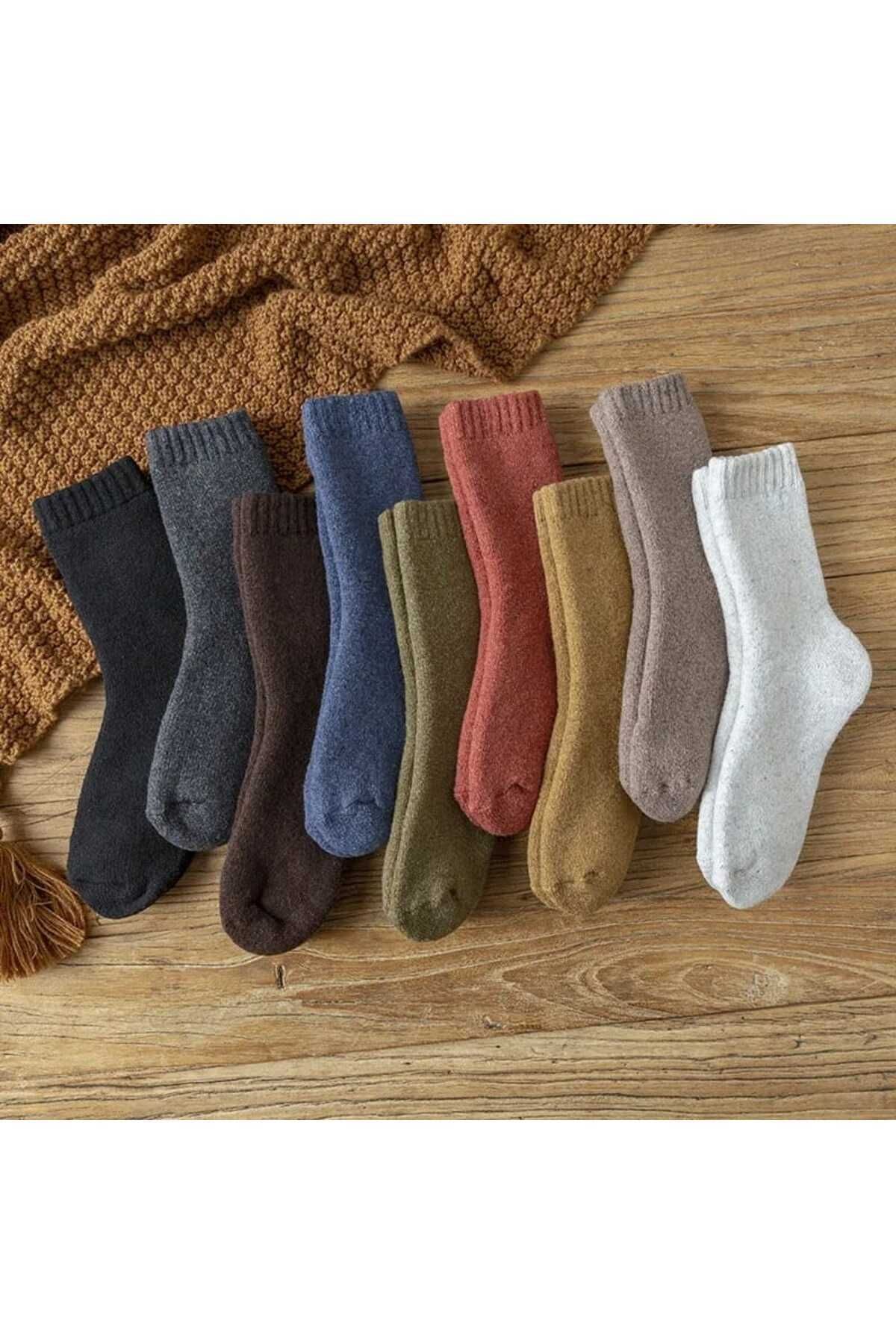 SOYTEMİZ-Plain Mixed Color Winter Towel Socks 4 Pairs 3