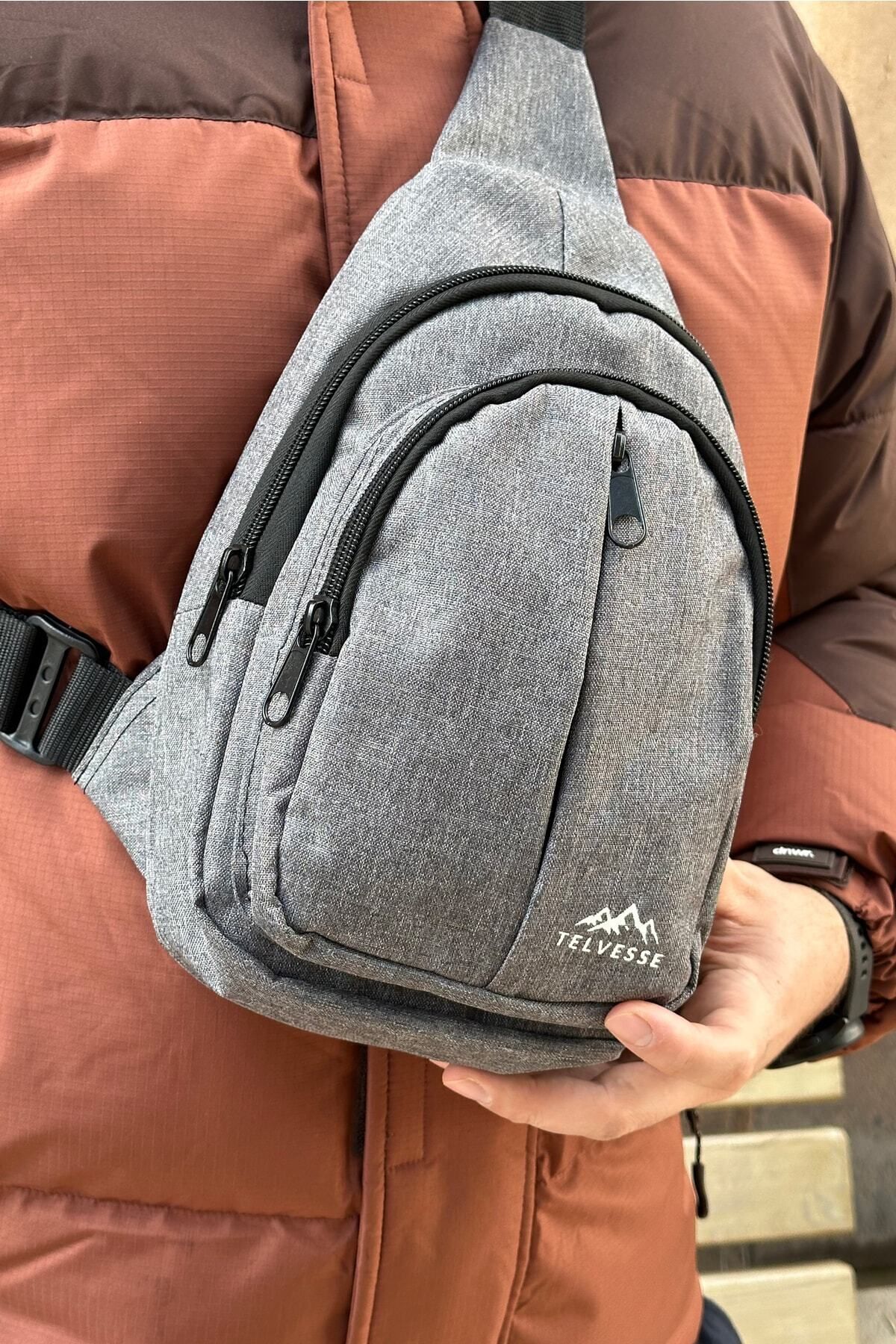 Burgos Unisex 3 Bölmeli Su Geçirmez Çapraz Askılı Bel Omuz Çanta Göğüs Günlük Bodybag M2 Gri