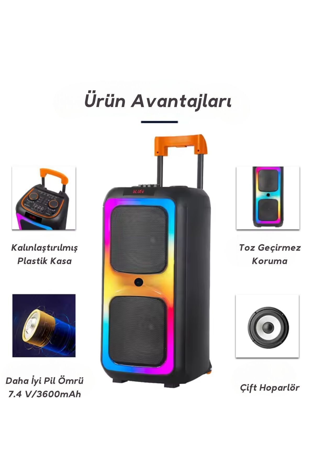 Bluetooth Hoparlör Parti Hoparlörü Karaoke Mikrofon Hediyeli Işıklı Ses BombasıUsbSd Girişli NDR1097