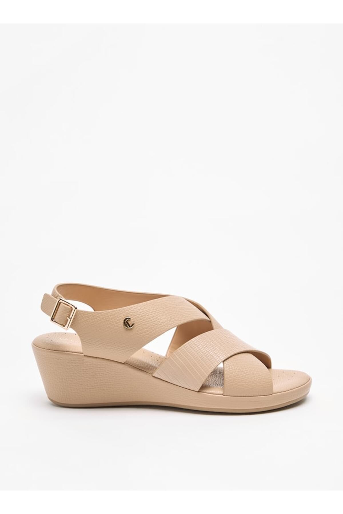 Le Confort-Textured Cross Strap Sandals with Wedge Heels and Buckle Closure 3