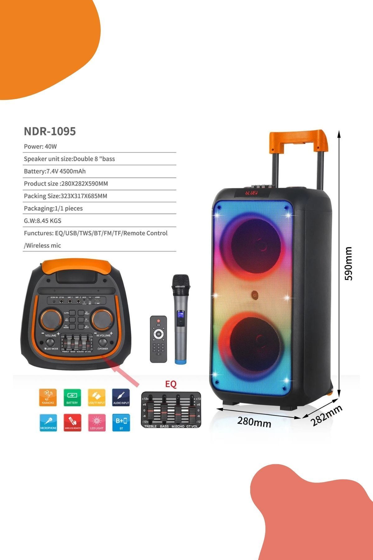 Bluetooth Hoparlör Parti Hoparlörü Karaoke Mikrofon Hediyeli Işıklı Ses Bombası  Usb Sd Girişli