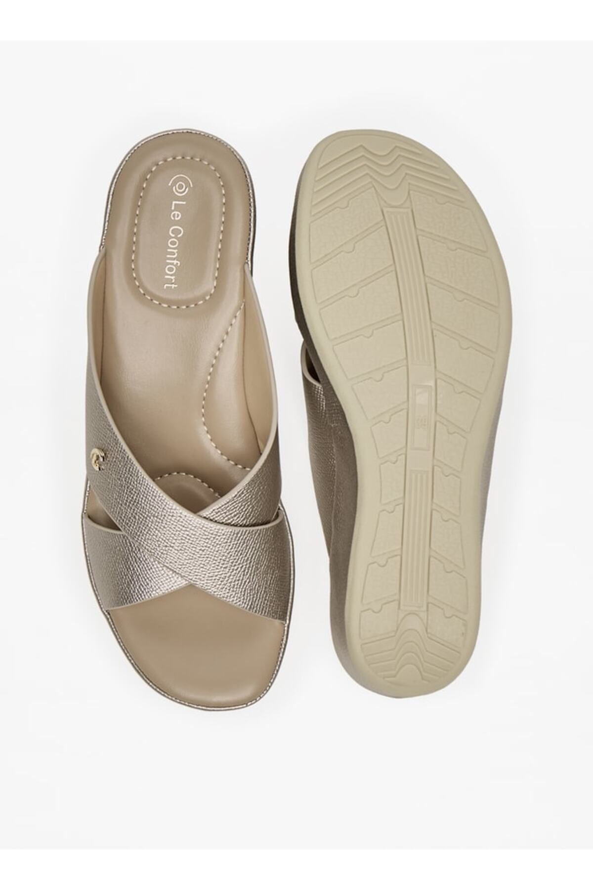 Le Confort-Textured Cross Strap Slip-On Sandals with Wedge Heel 4
