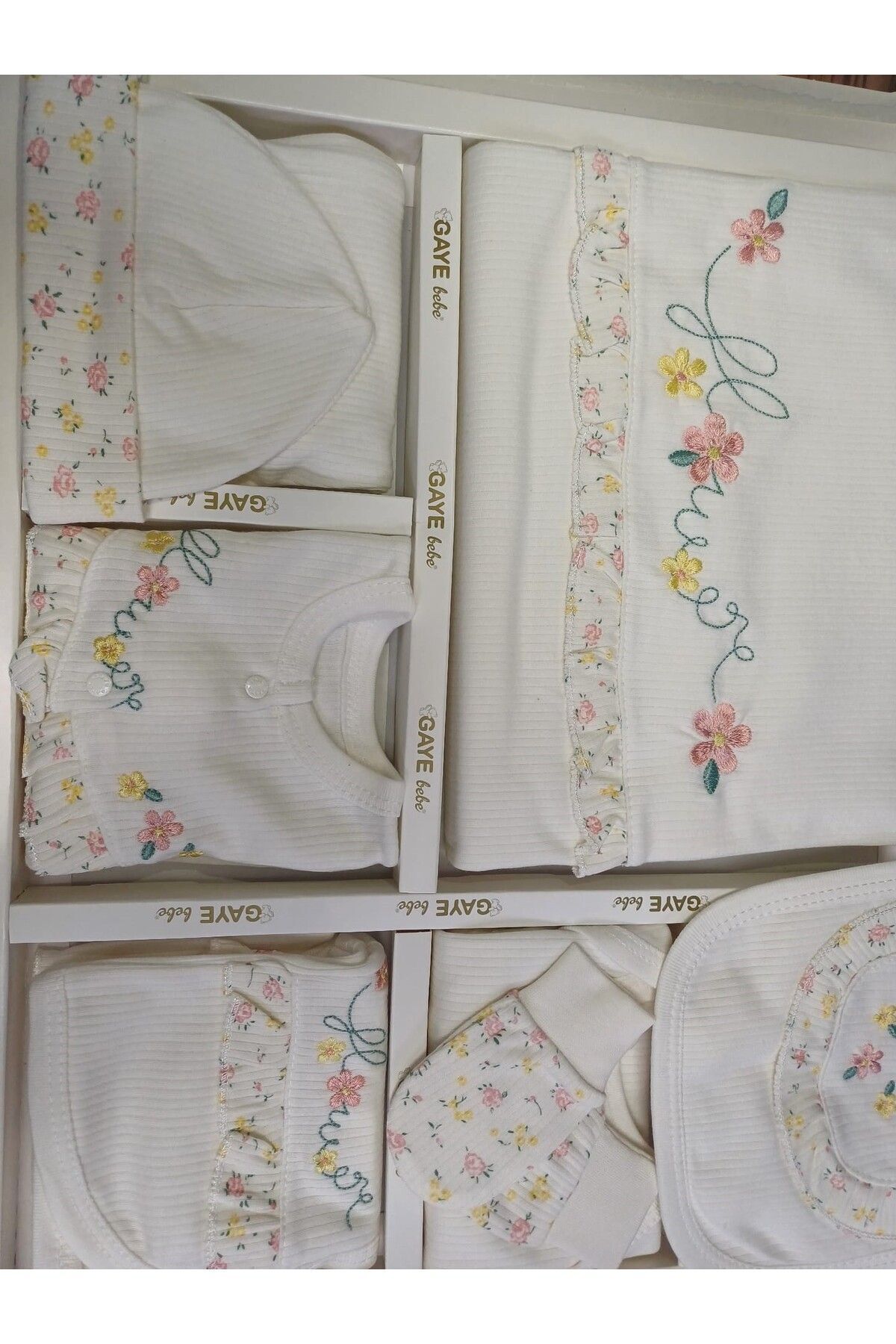 Baby Girl Flower Embroidery Bodysuit Set of 10 Newborn Hospital Pack