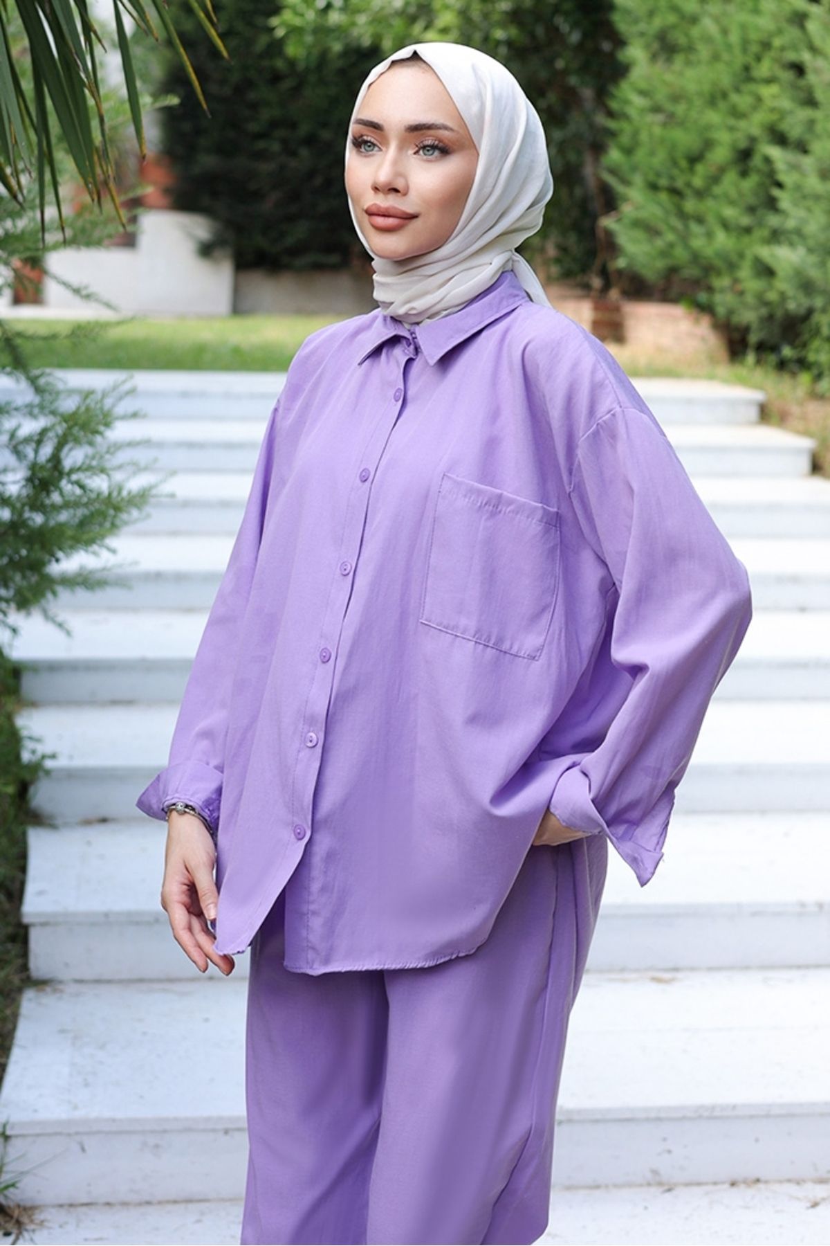 Bestenur-طقم قميص وبنطلون أرجواني - 1057 4