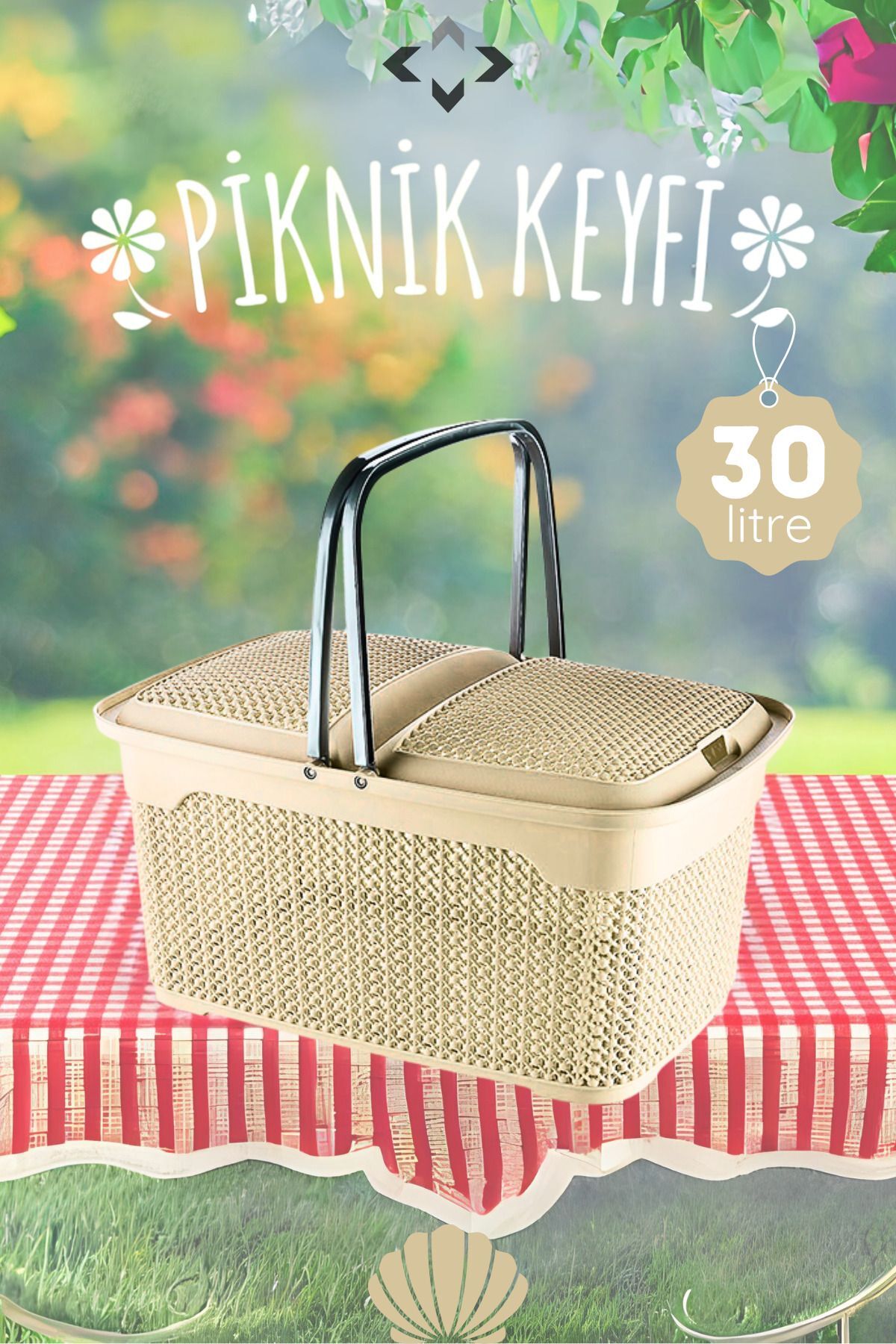 PEARL PATTERNED 30 LT Picnic Basket Picnic Set Barbecue Bag Rattan Basket
