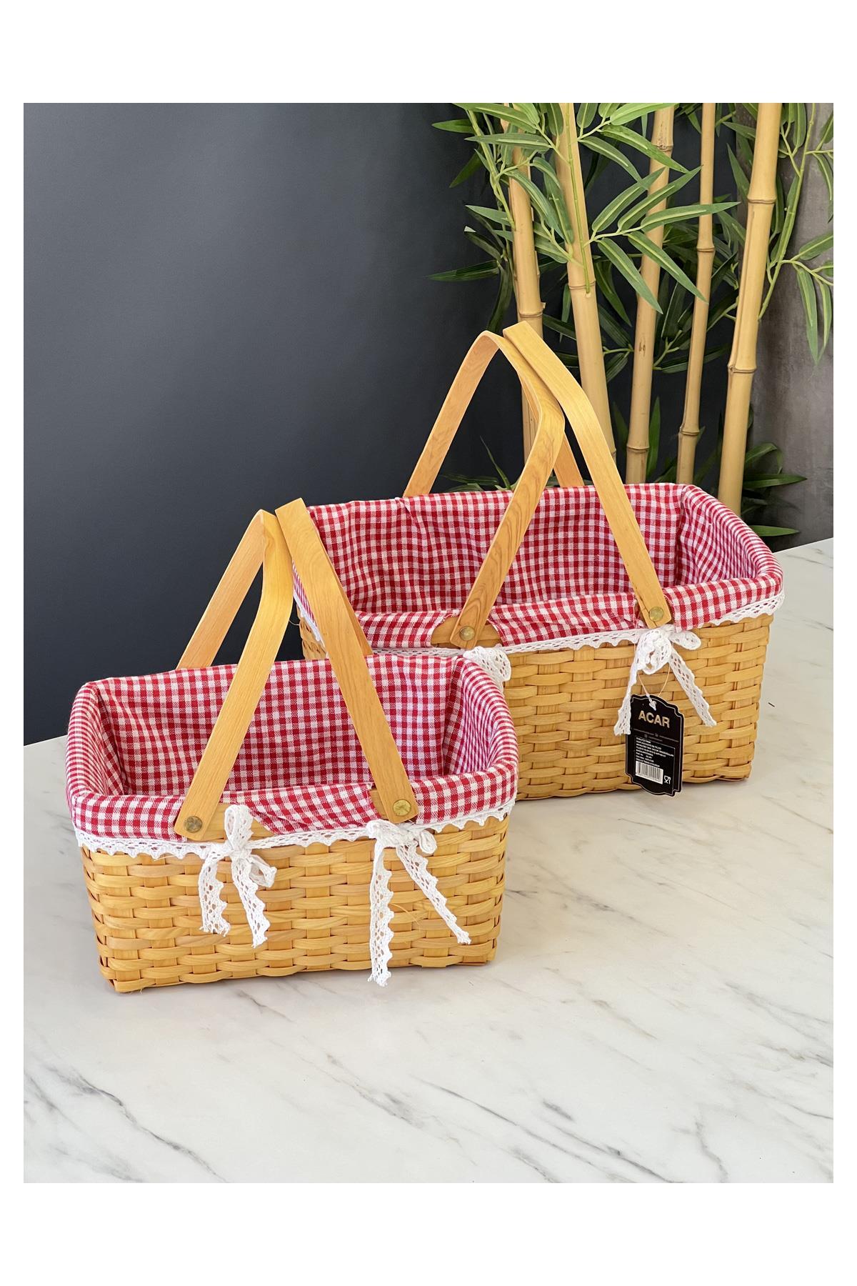 Luxury Multi Purpose 2 Pieces Bamboo Picnic Basket Square