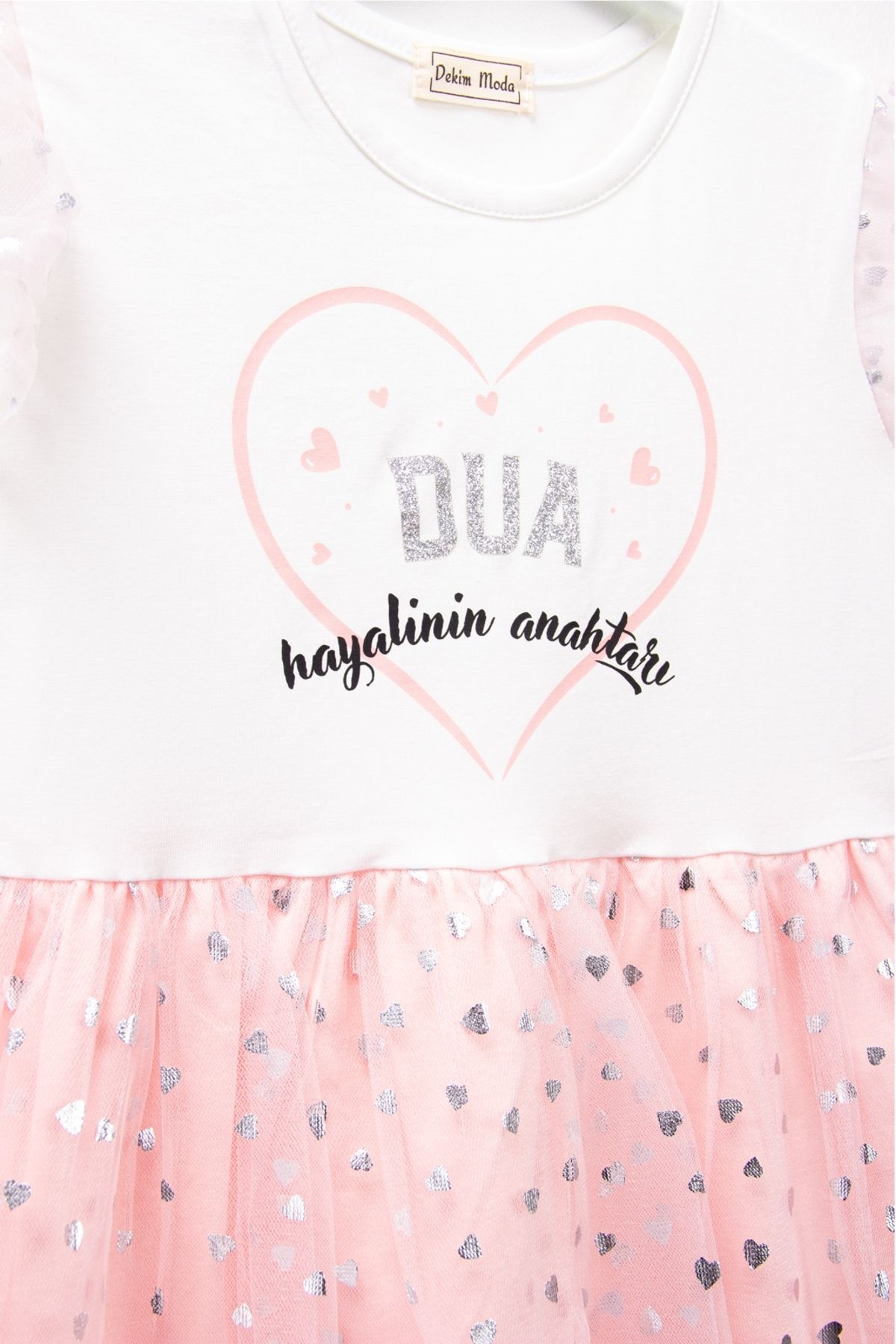 Kız Çocuk Tüllü "Dua" Baskılı Elbise