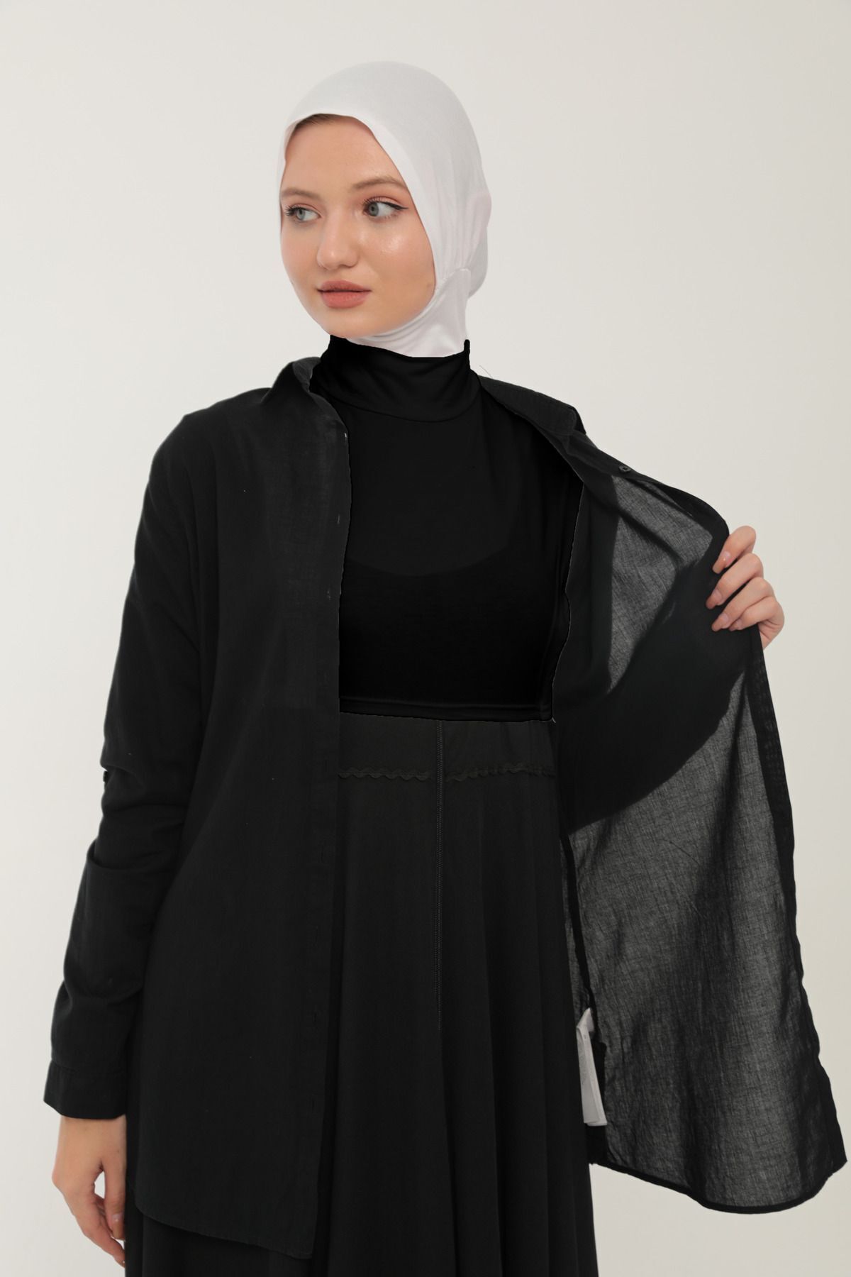 Sonbaharmoda-Μαύρο γιακά με λαιμόκοψη Hijab - Μηδενικό μανίκι με ελαστικό στο πλάι 3