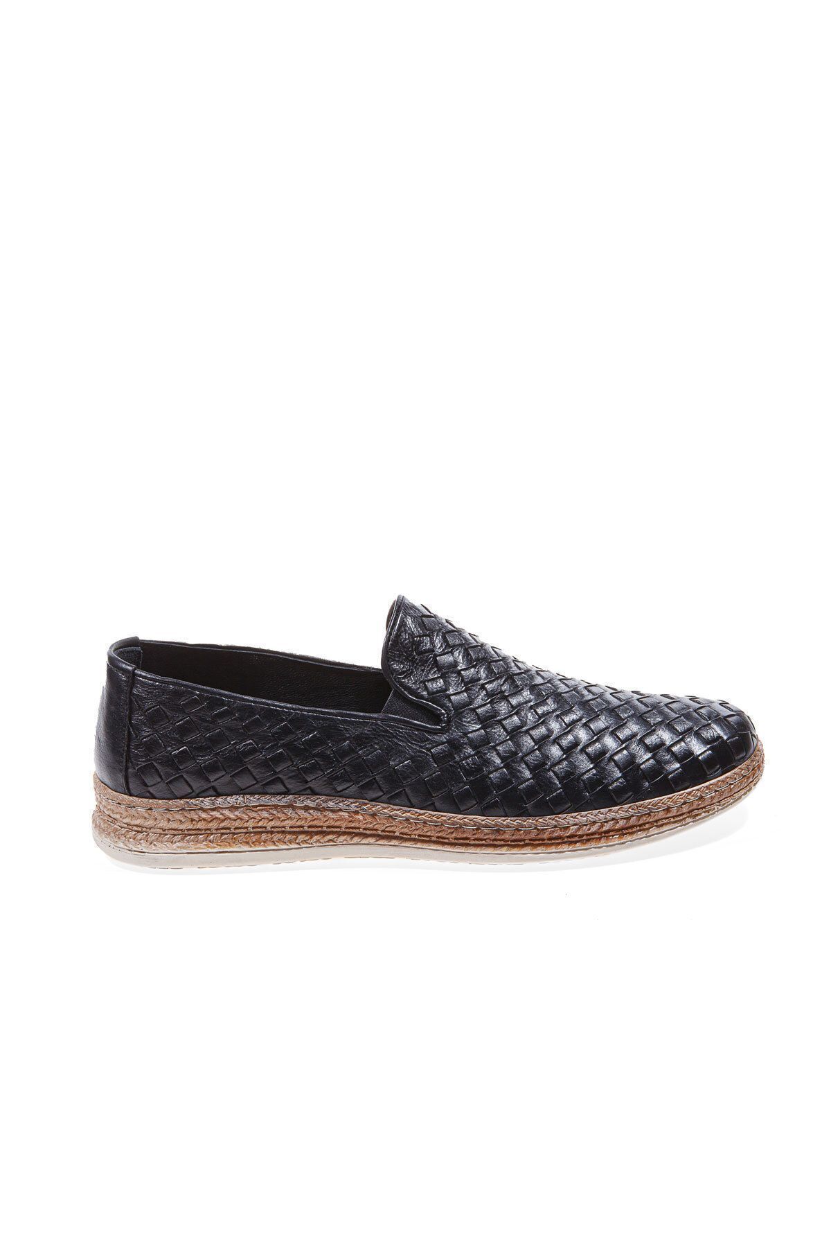 Vantaggio Knitted Siyah Hakiki Deri Erkek Loafer Ayakkabı