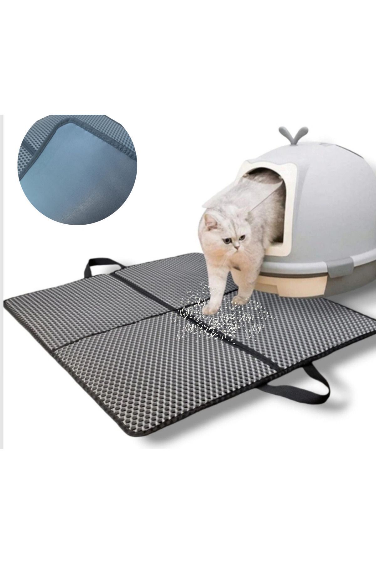 OKAVANGO Deri Taban Kedi Tuvaleti Önü Paspası, Kedi Kumu Paspası, Büyük Kedi Tuvalet Paspası 70-60 Cm