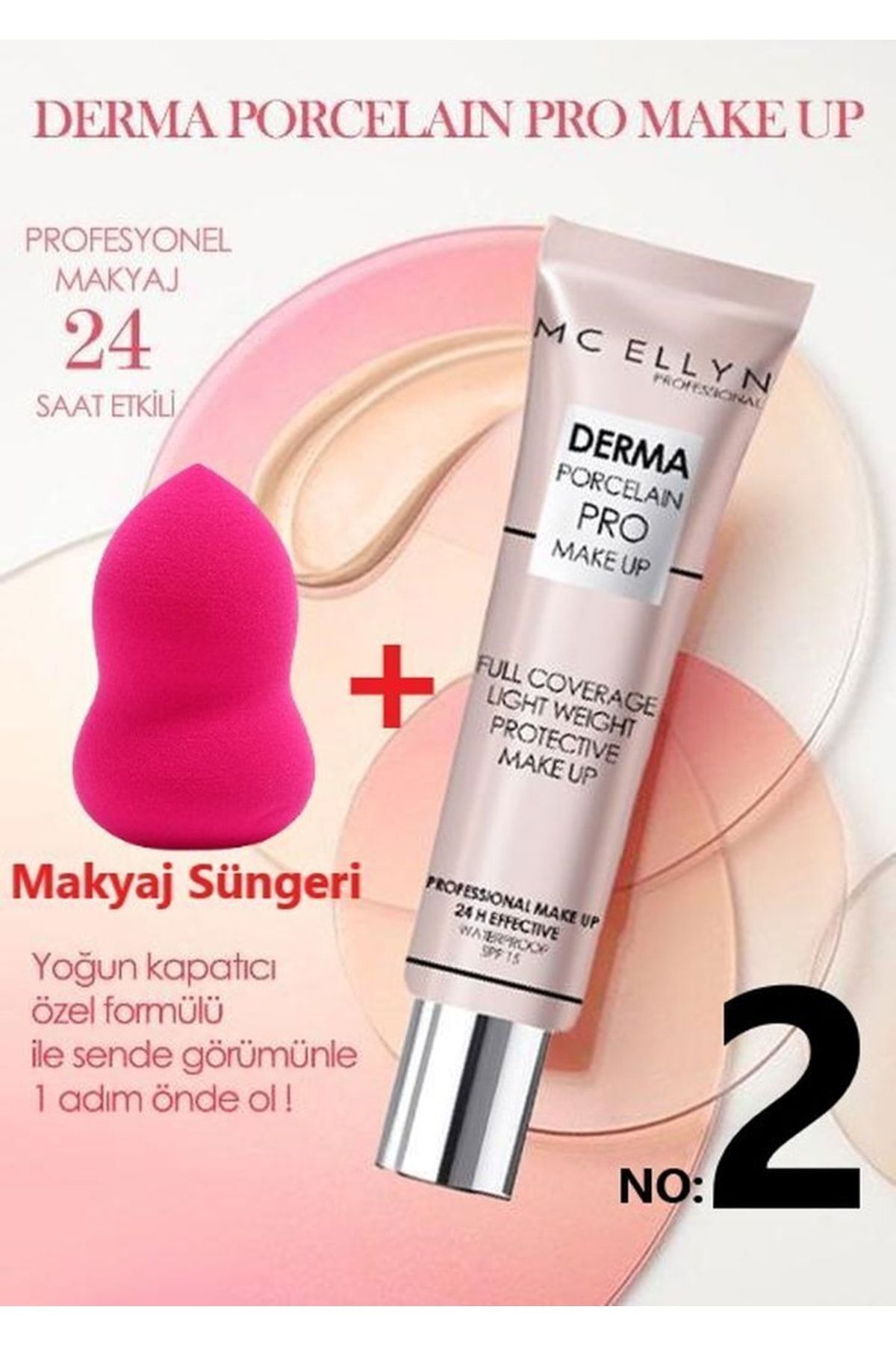 Pro Makeup Waterproof Spf15 Derma Porselen Kapatıcı Fondöten + Makyaj Süngeri