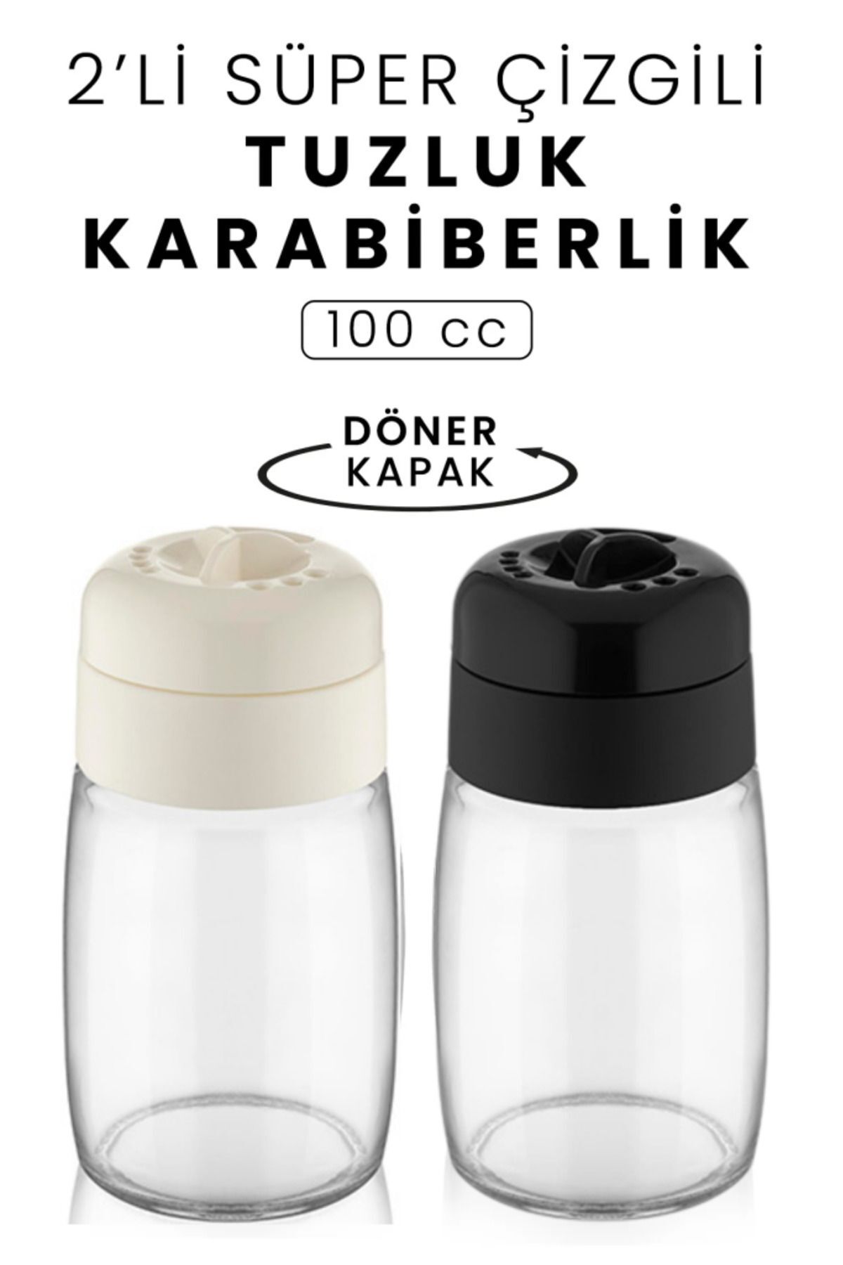 Mithra Life 2 Pieces 100 ml Glass Spice Shaker with Rotating Lid Salt Shaker Set MİT1090