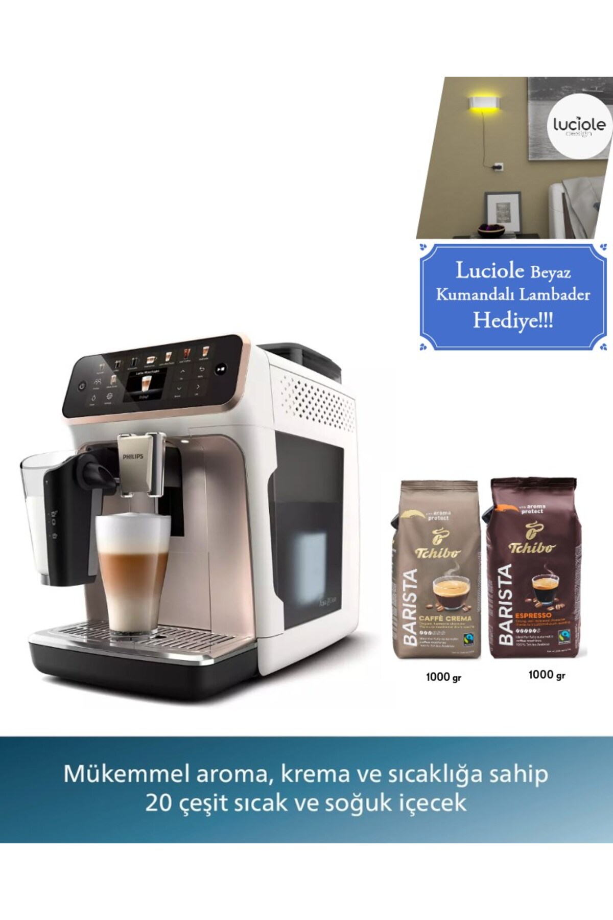 20 farklı kahve çeşidi Renkli Dokunmatik Ekran 5500 serisi Premium Espresso Makinesi Lambader Hediye