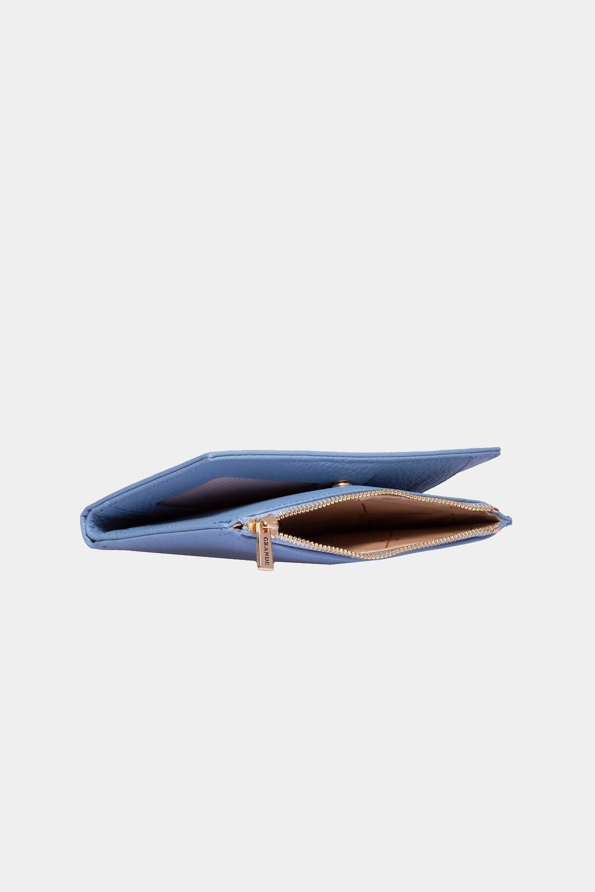 Grande-2804 Portofel de damă din piele naturală cu fermoar cu fermoar Flother Baby Blue 5