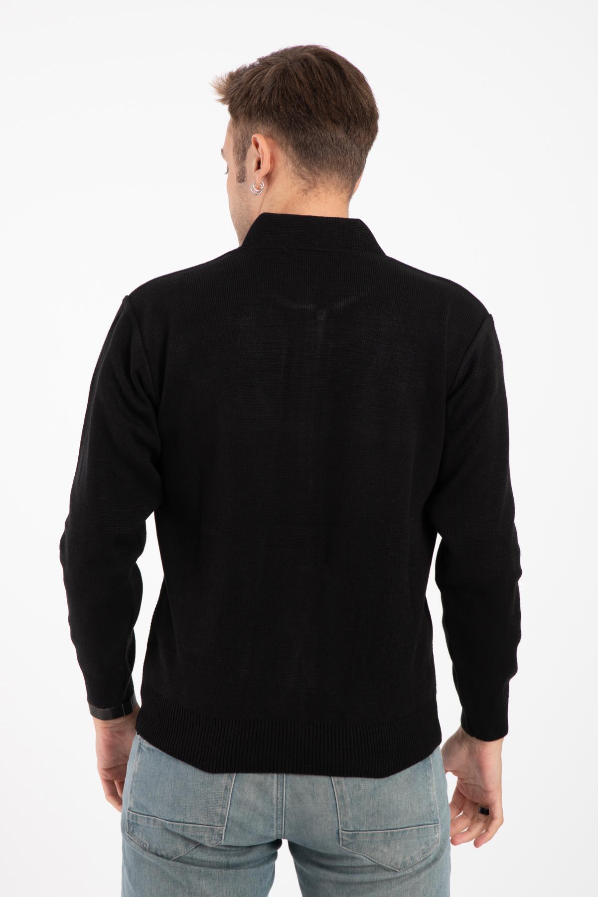 Mutlu City  Erkek Orta Yaş Ve Üzeri Triko Örgü Akrilik Fermuarlı Kışlık Baba Hırka 2073-siyah - Görsel 3