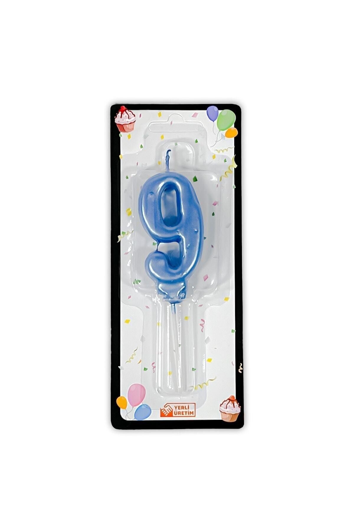 Genel Markalar Dokuz 9 Sayı Rakam Mum Metalik Mavi Renk Yaş Pasta Mumu Doğum Günü