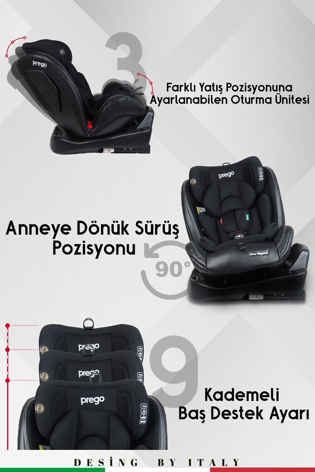 Prego Profix Pro Signal 360 Derece Dönebilen 0-36 Kg Isofixli Oto Koltuğu fotoğrafı 6 (önizleme)