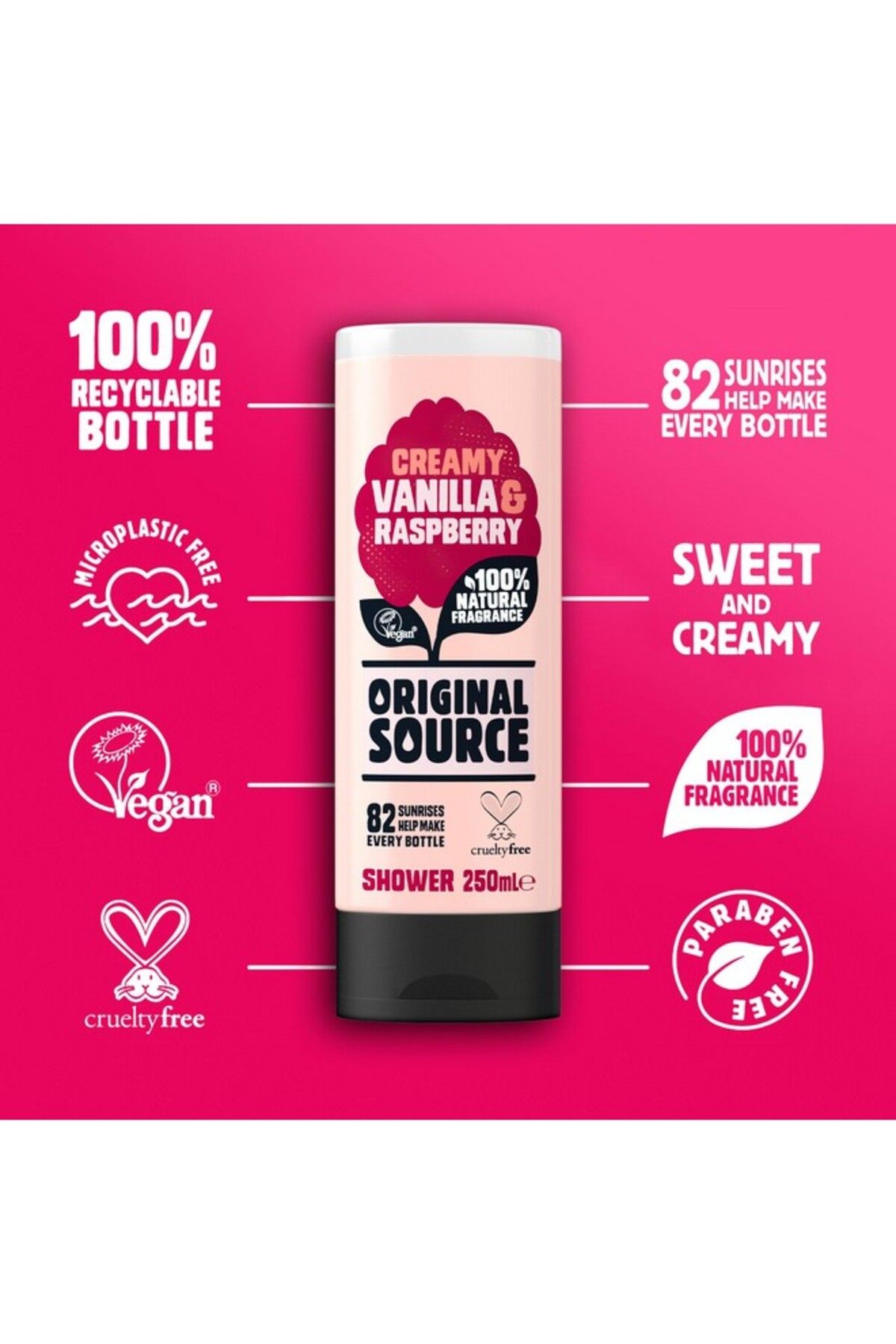 ORIGINAL SOURCE-Vanilla Milk and Raspberry Shower Gel, 250ml 2