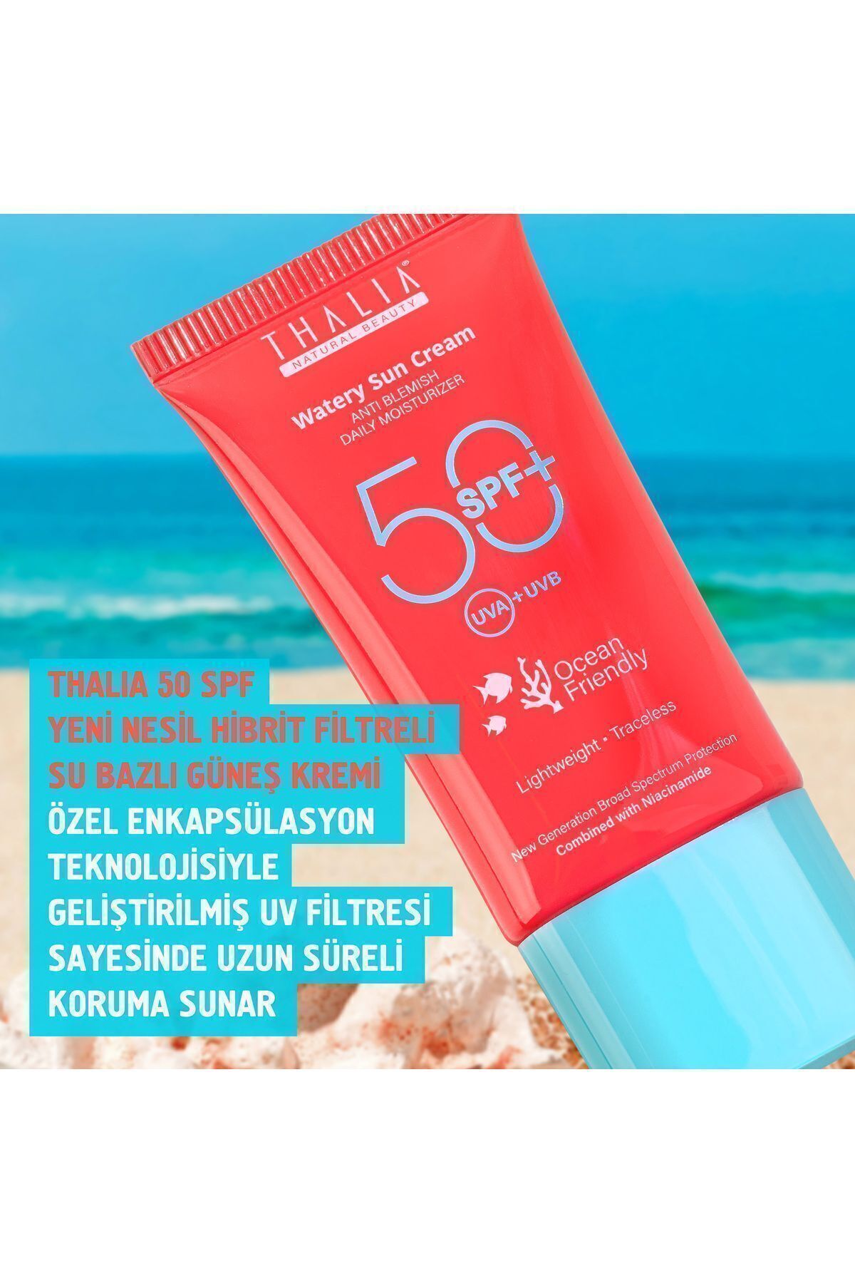 ضد آفتاب صورت 50spf نسل جدید هیبریدی فیلتر شده بر پایه آب 50 میلی لیتر Thalia
