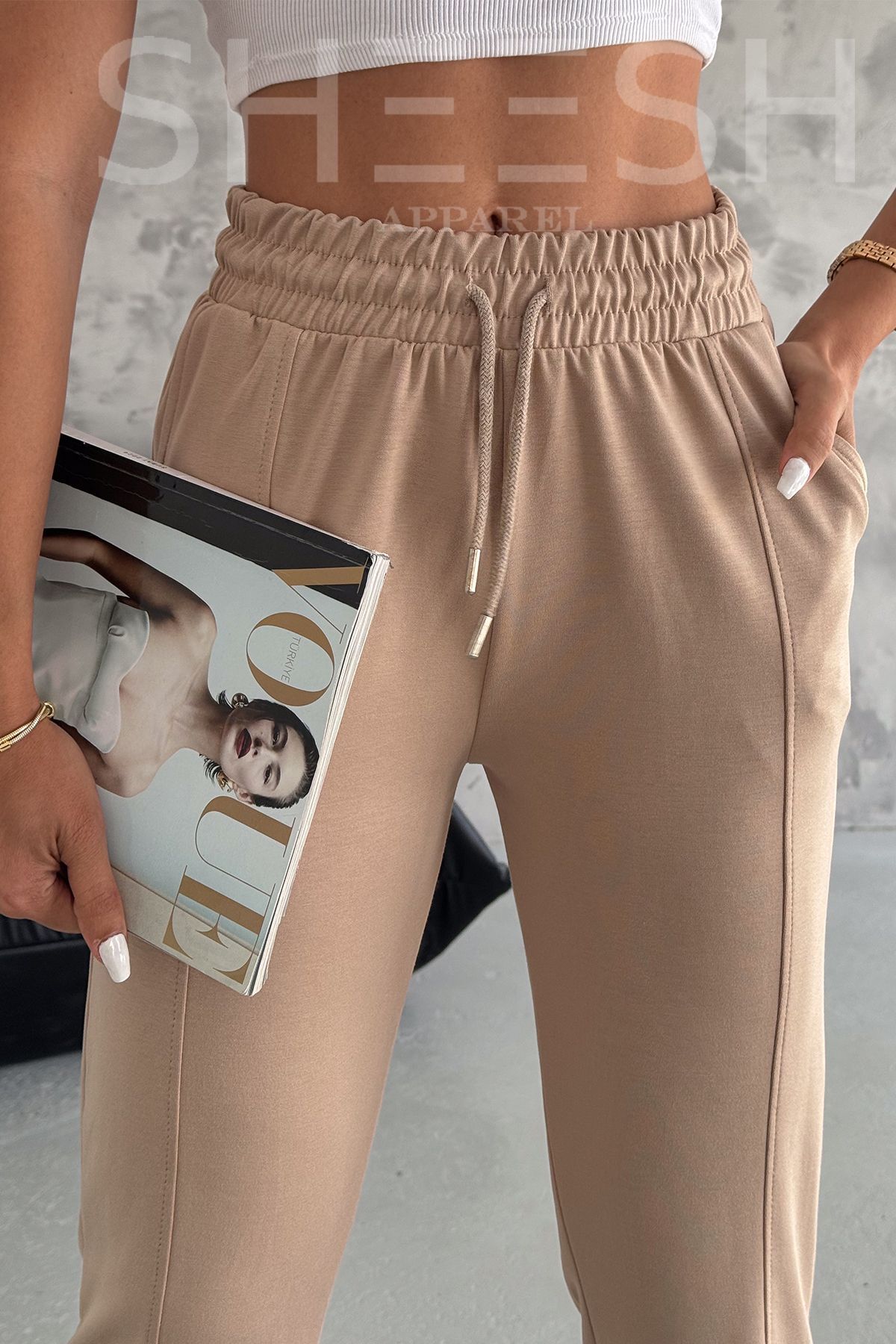 SHEESH APPAREL-CamEl ColorEd Soft TExturEd Modal JoggEr Pants - Elastic Waist and LEg SwEatpants 4
