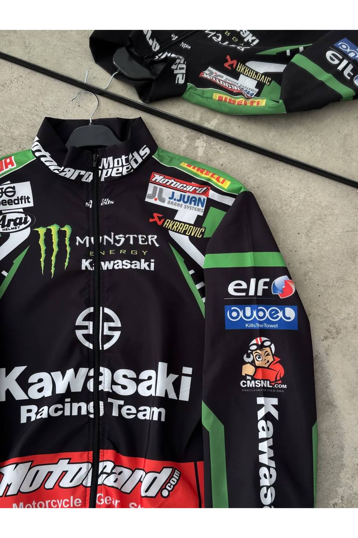 Mhm Unisex Siyah Kawa Dijital Baskılı Tam Fermuarlı Su ve Rüzgarı Geçirmez Motorcu Yağmurluk&Rüzgarlık