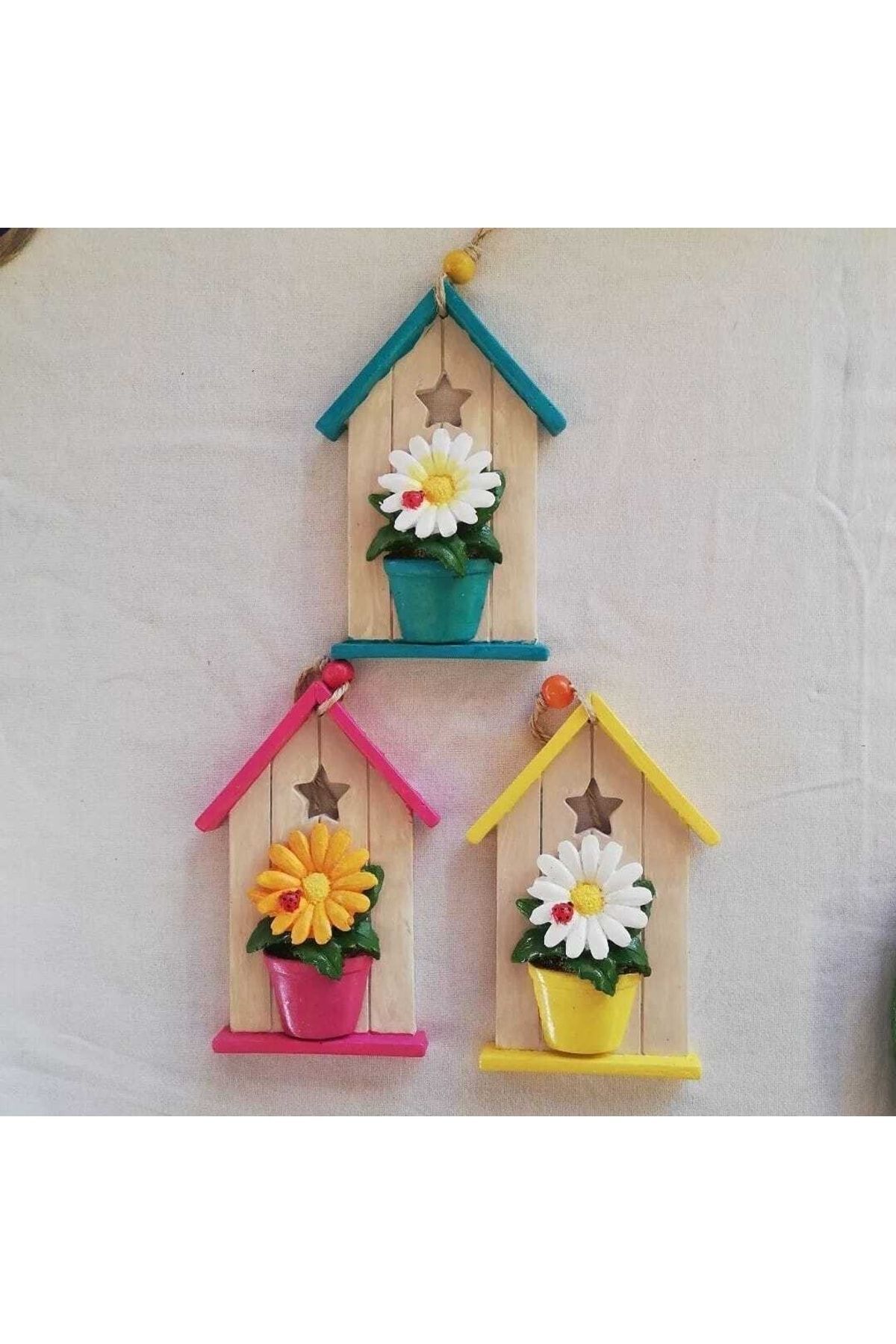 Dekoratif Çok Amaçlı Ev Figürli Balkon Süsü Obje 3 Lü