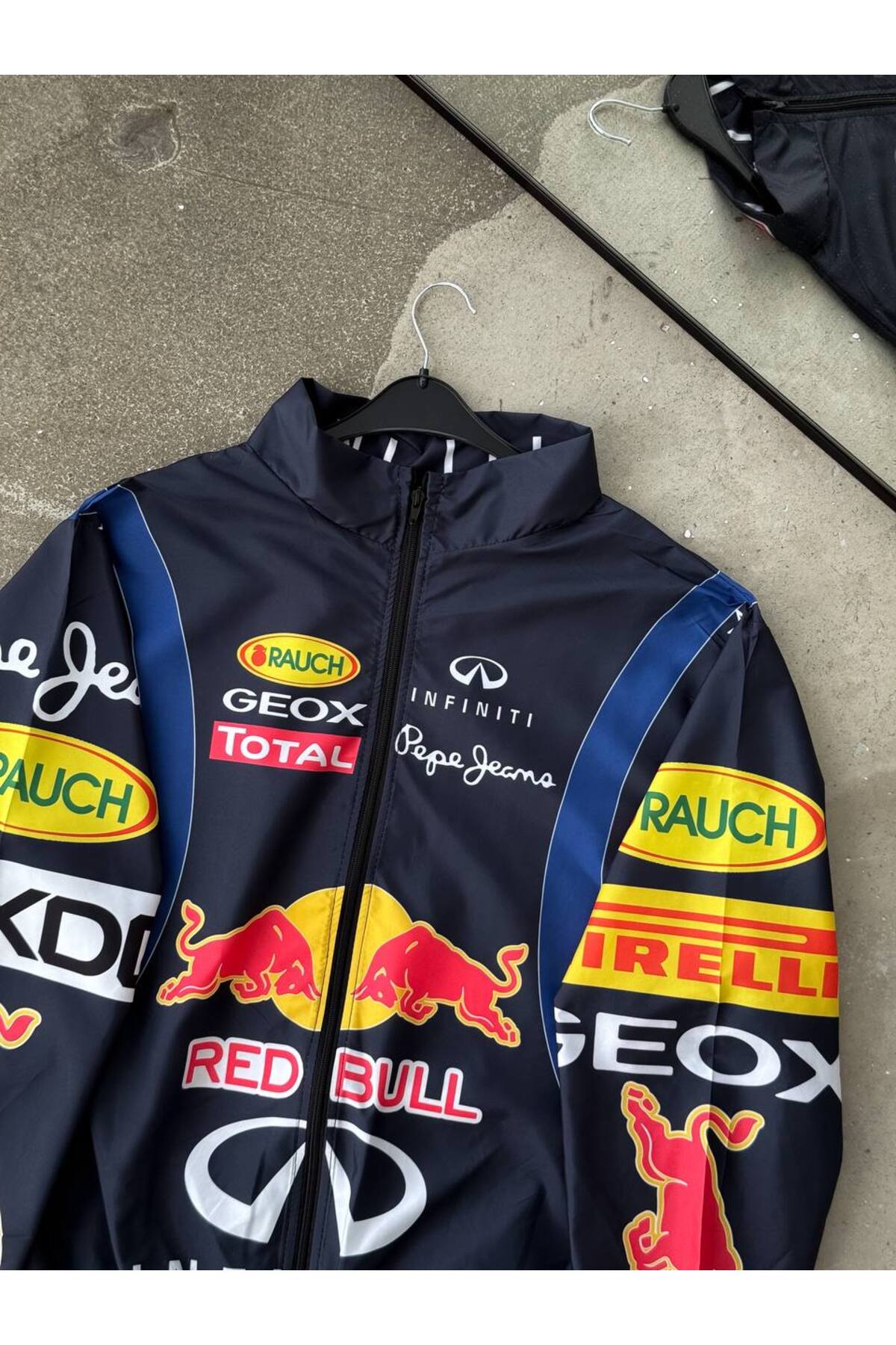 Genel Markalar Unisex Lacivert Dijital Baskılı Tam Fermuarlı Su ve Rüzgarı Geçirmez Motorcu Yağmurluk&Rüzgarlık