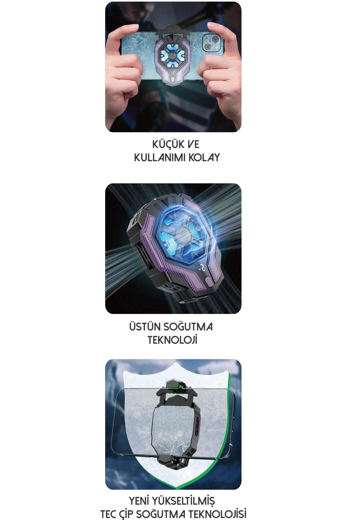 3 Kademeli Led Göstergeli Cep Telefon Soğutma Fanı Radyatör Soğutucu 2