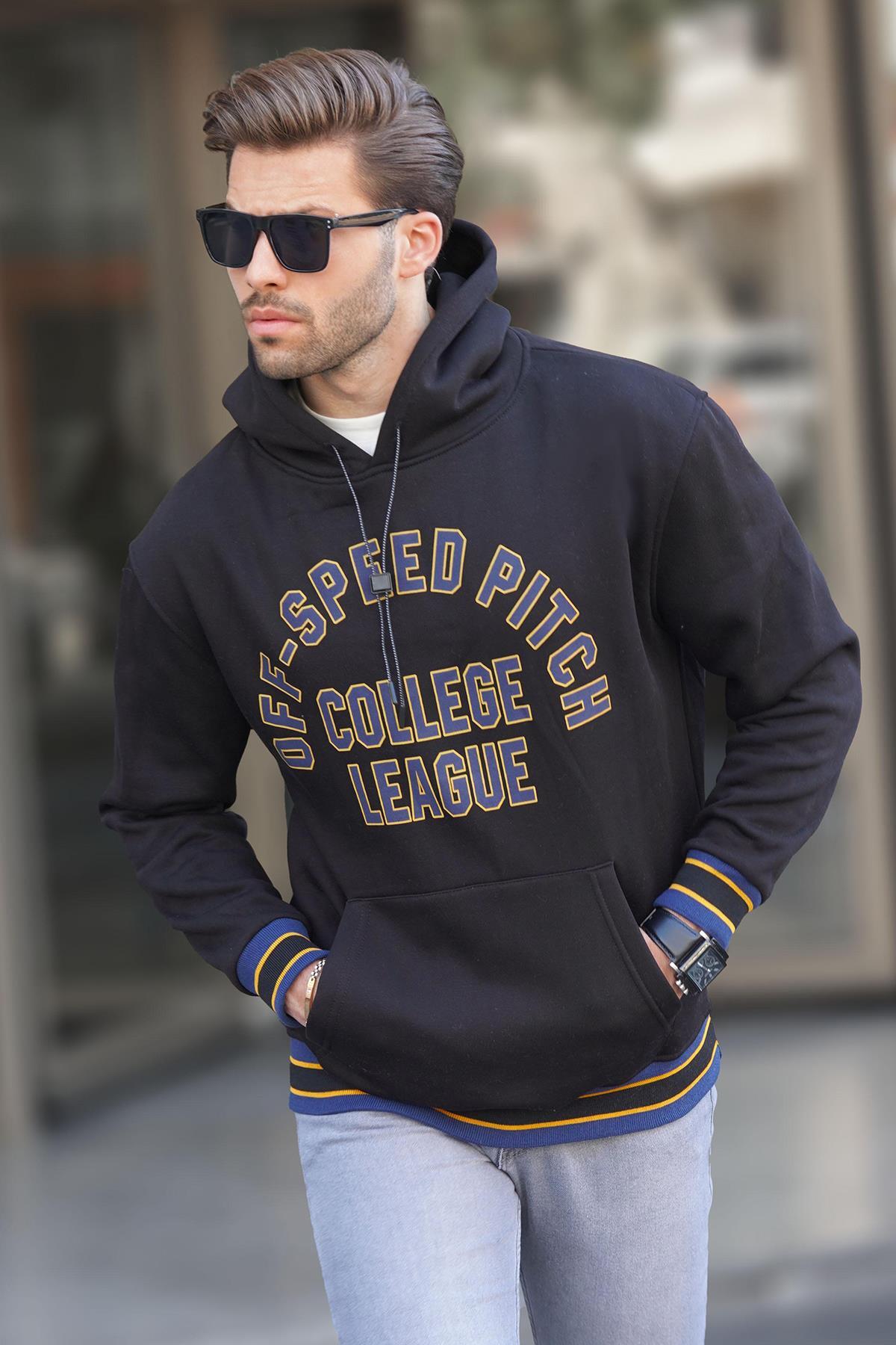 سویشرت مردانه کلاهدار آنتراسیت با چاپ جزئیات جیبی