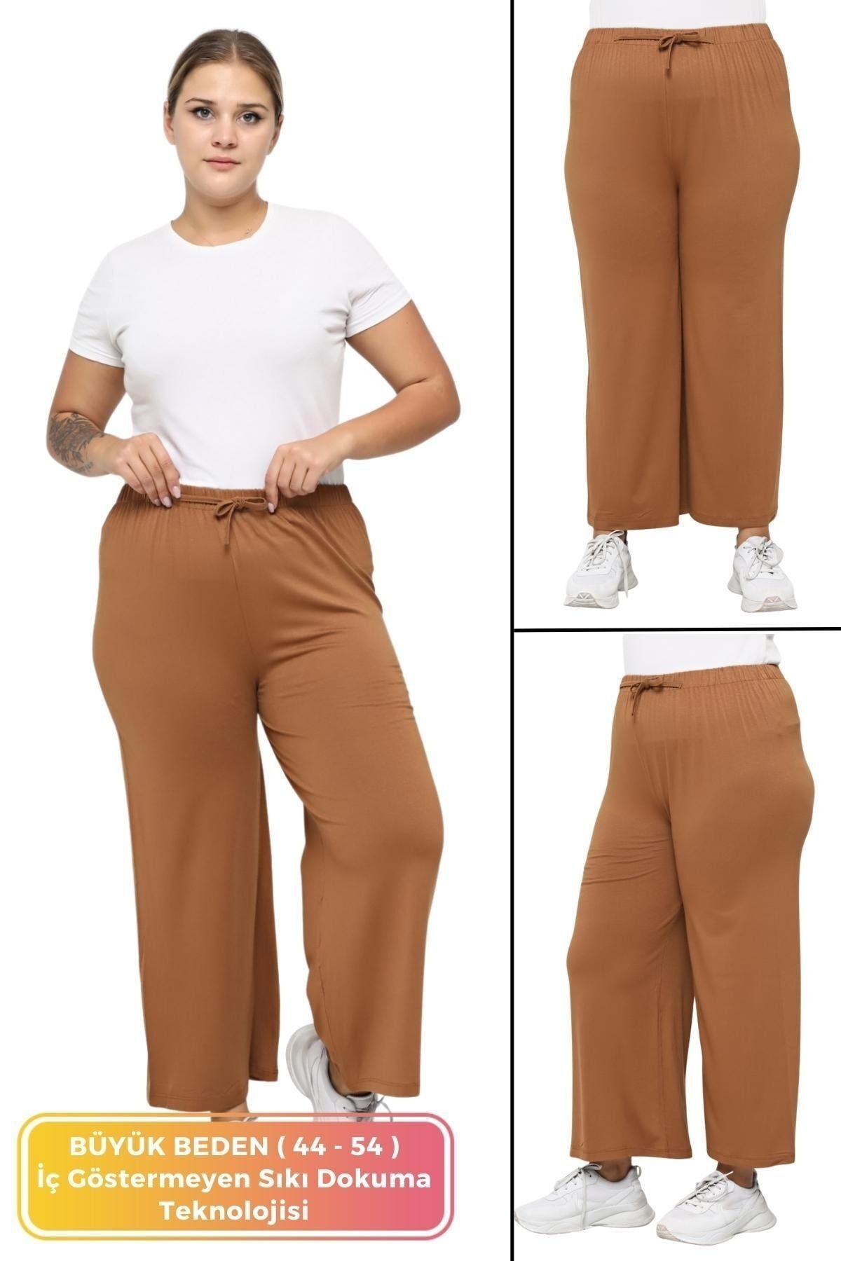 Women's Plus Size Comfort Model Elastic Waist Lycra Cotton Stretchy and Comfortable Wide Leg Pants