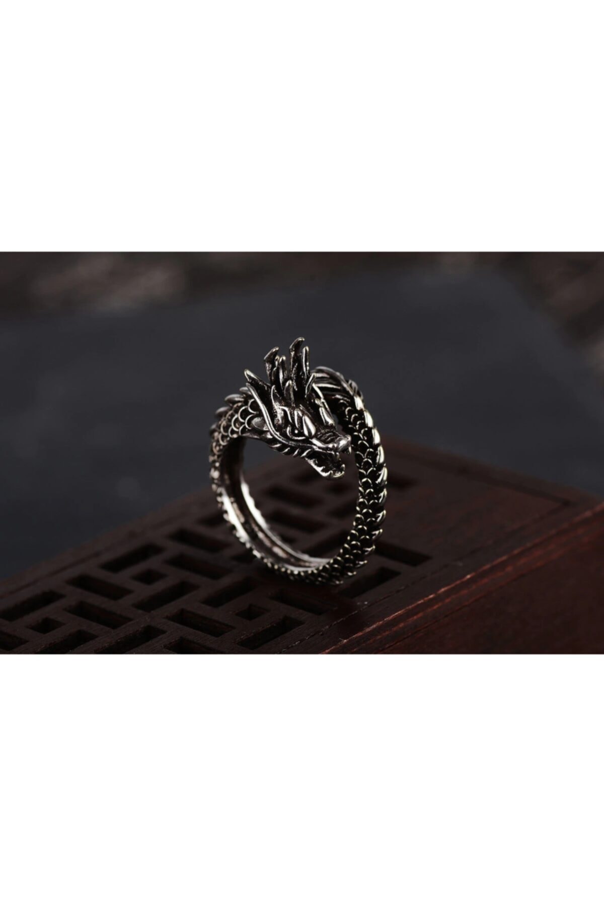 Gothic Vintage Black Dragon Adjustable Steel Ring