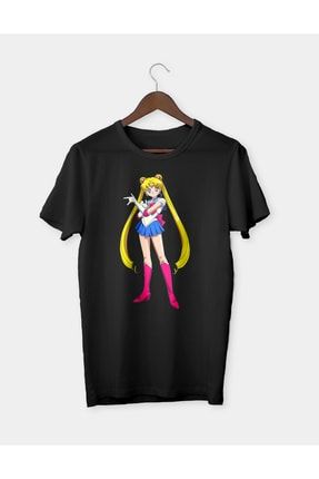 Anime Sailor Moon 4 Baskılı Unisex Siyah T-shirt STM000492