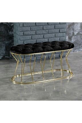 Kum Saati Model Gold Metal Ayaklı Puf Bench Bank Siyah bench2