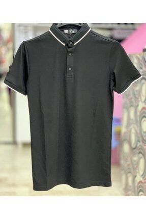 Siyah Polo Yaka Ers Dar Kesim Yaka Örme T-shirt ERS-1122