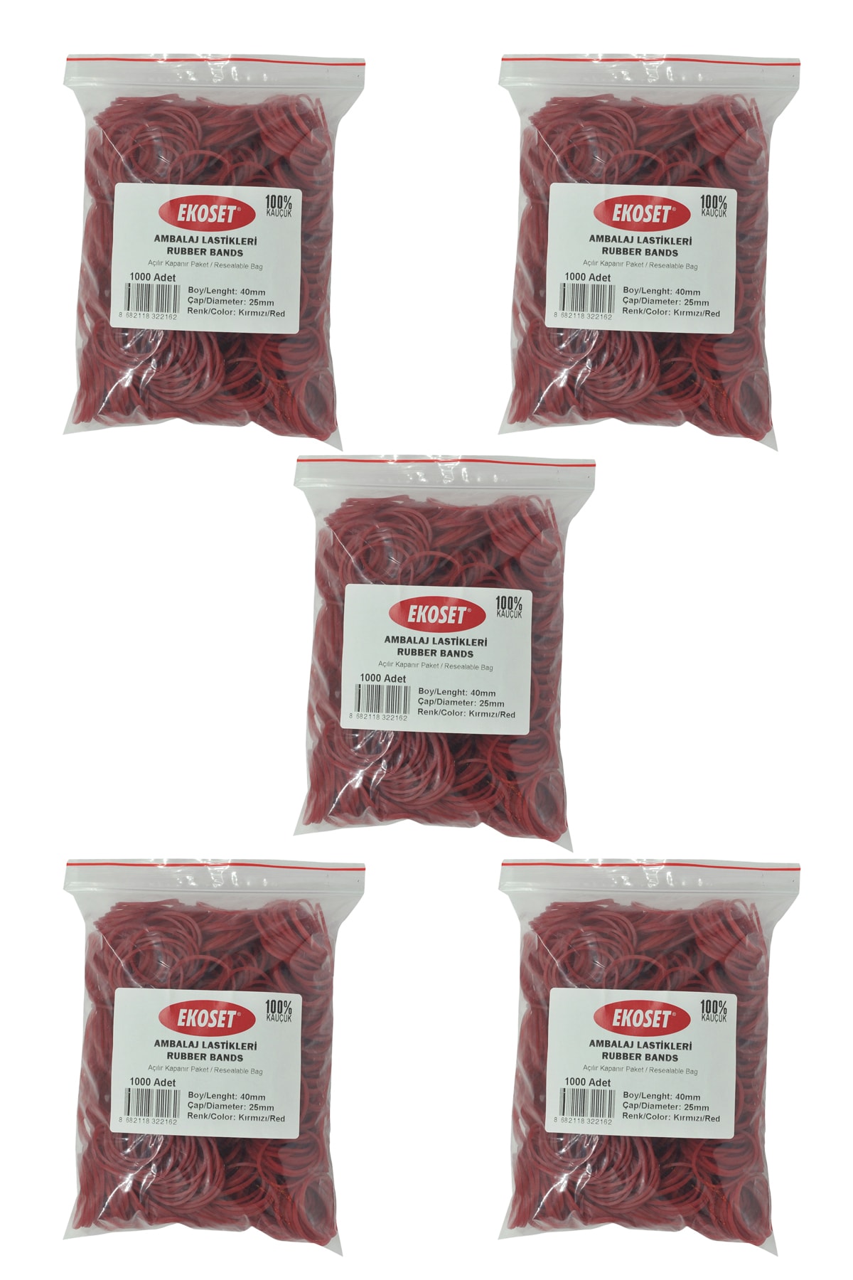 ekoset Kırmızı Paket Ambalaj Para Lastiği 40mm 5.000 Adet