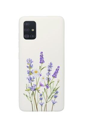 Samsung A51 Lavender Desenli Premium Silikonlu Beyaz Telefon Kılıfı lavendera51byz