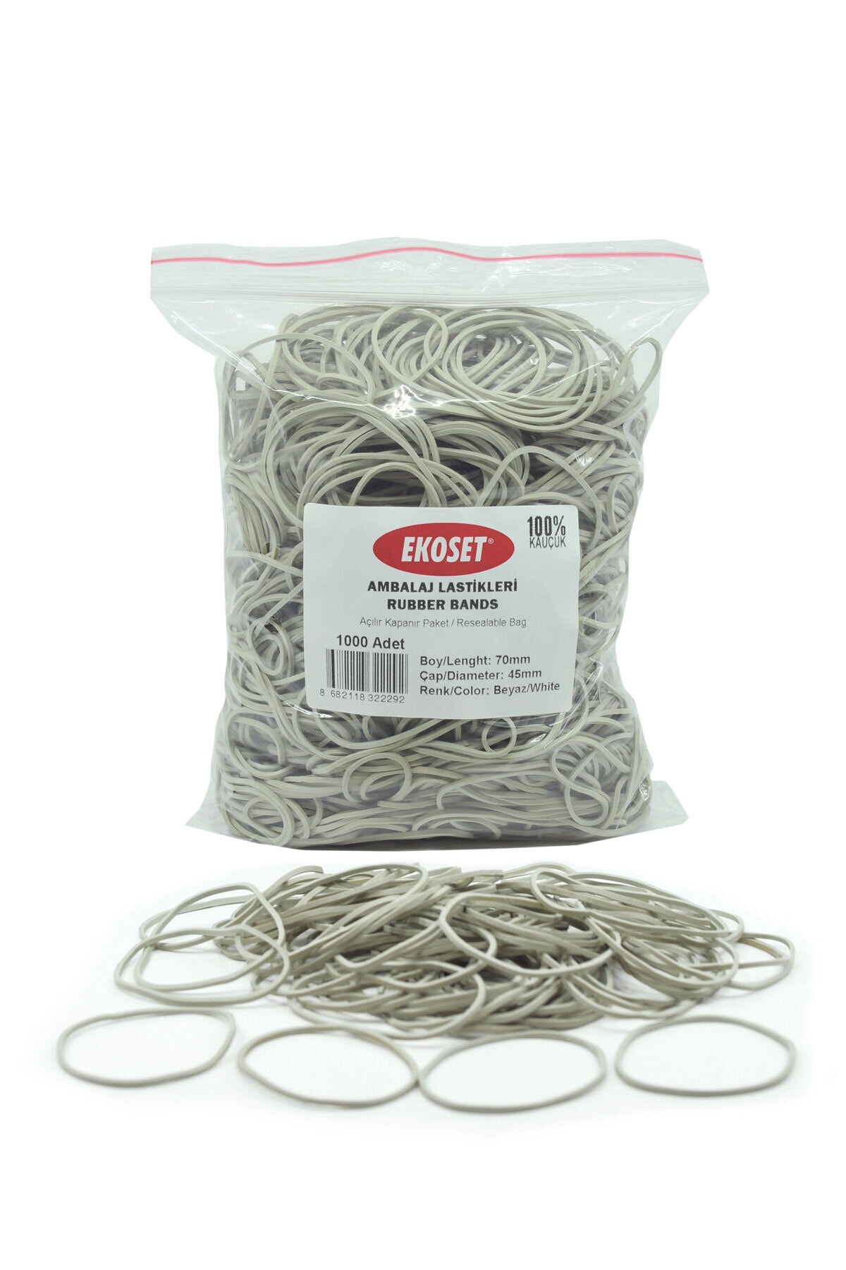 ekoset Beyaz Paket Ambalaj Para Lastiği 1000 Adet 70mm