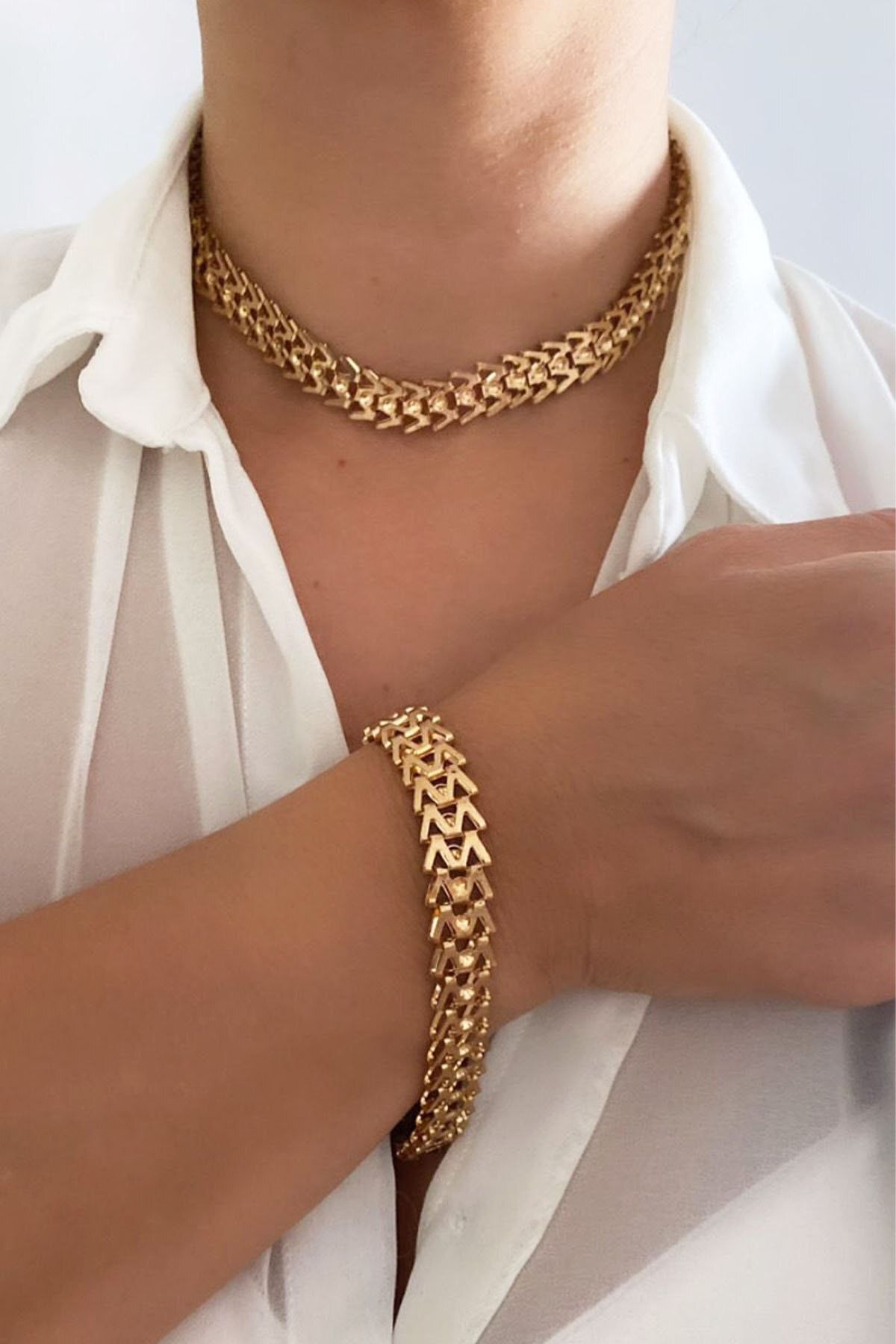 im Design Gold Necklace Bracelet Set Trendyol