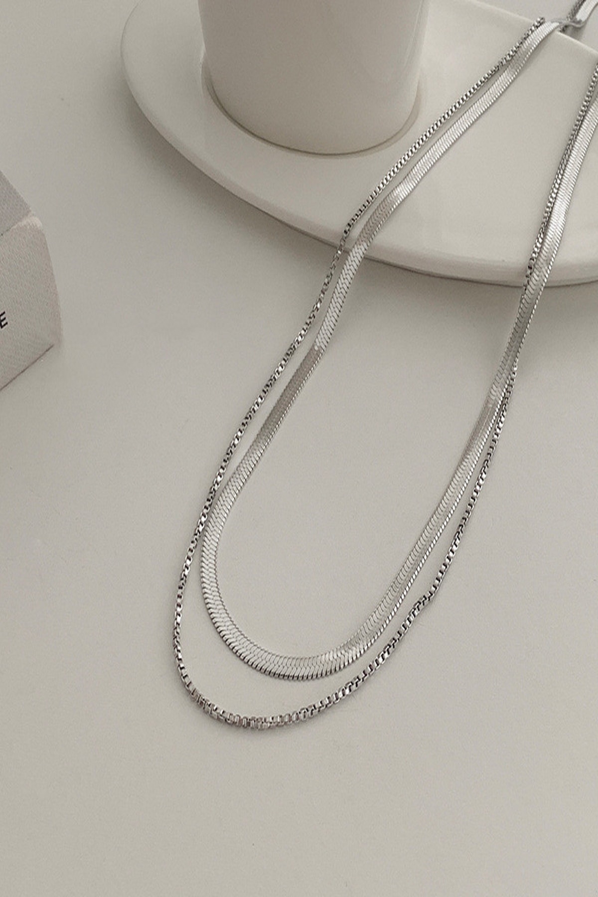 Women's Trend Silver Italian Chain 2-Piece Combination Steel Necklace