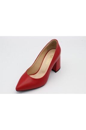 Kadın Hakiki Deri Kırmızı Kalın Topuklu Ayakkabı HS-5190