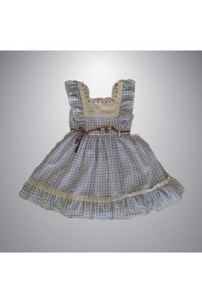 Ekose Desenli Güpür Yakalı Elbise 635452