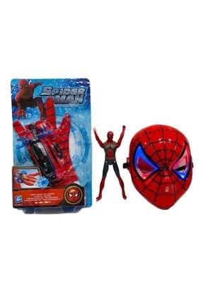 Spiderman Ağ Atan Eldiven+ışıklı Maske+18 cm Işıklı Figür 3 Lü Set Oyuncak 6576867lkmn