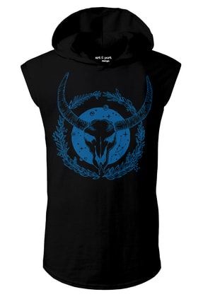 Unisex Ruh Öküzü Tasarım Kapşonlu Kolsuz T-shirt ART364