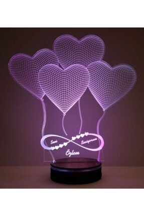 Balon Kalpler 3d 3 Boyutlu Led Lamba Seni Seviyorum Yazılı Masa Lambası 3dprt3002